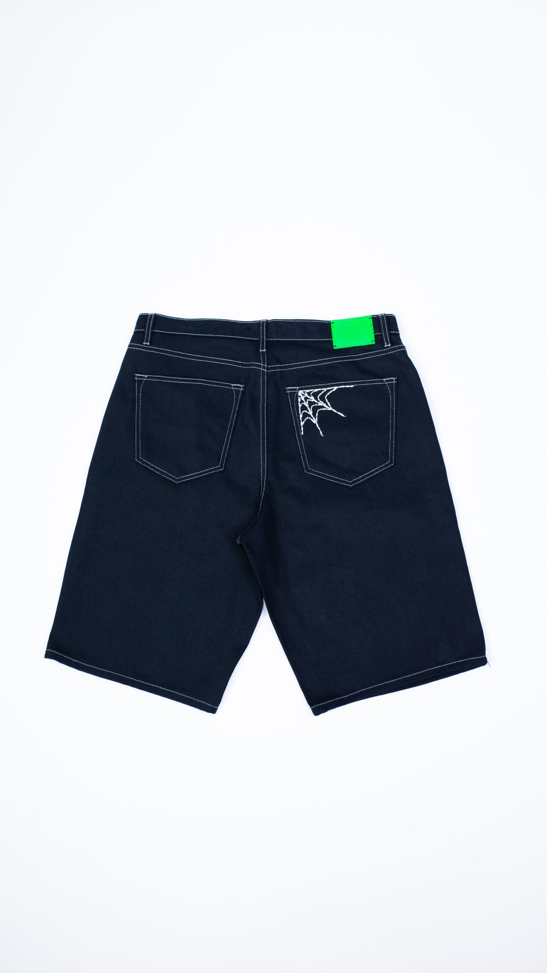 EXCLUSIVE CLUB BLACK SPIDER WEB JEAN SHORTS