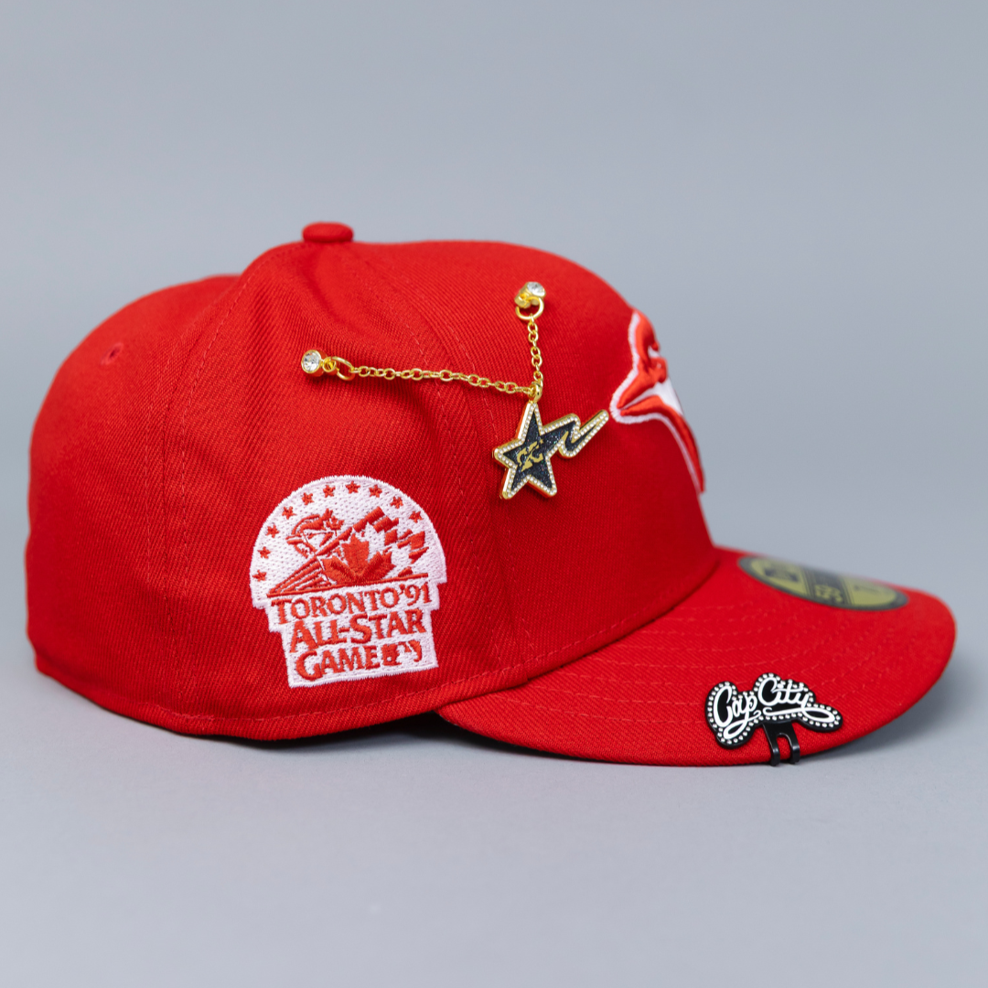 NEW ERA EXCLUSIVE 59FIFTY RED TORONTO BLUEJAYS W/ 1991 ALL STAR GAME SIDE PATCH