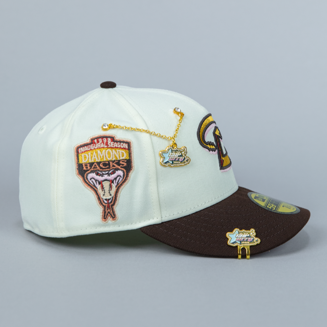 NEW ERA EXCLUSIVE 59FIFTY CHROME/ BROWN ARIZONA DIAMONDBACKS W/ 1998 INAUGURAL SEASON SIDE PATCH