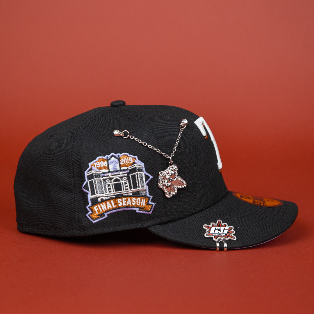 NEW ERA EXCLUSIVE 59FIFTY BLACK TEXAS RANGERS W/ FINAL SEASON SIDE PATCH