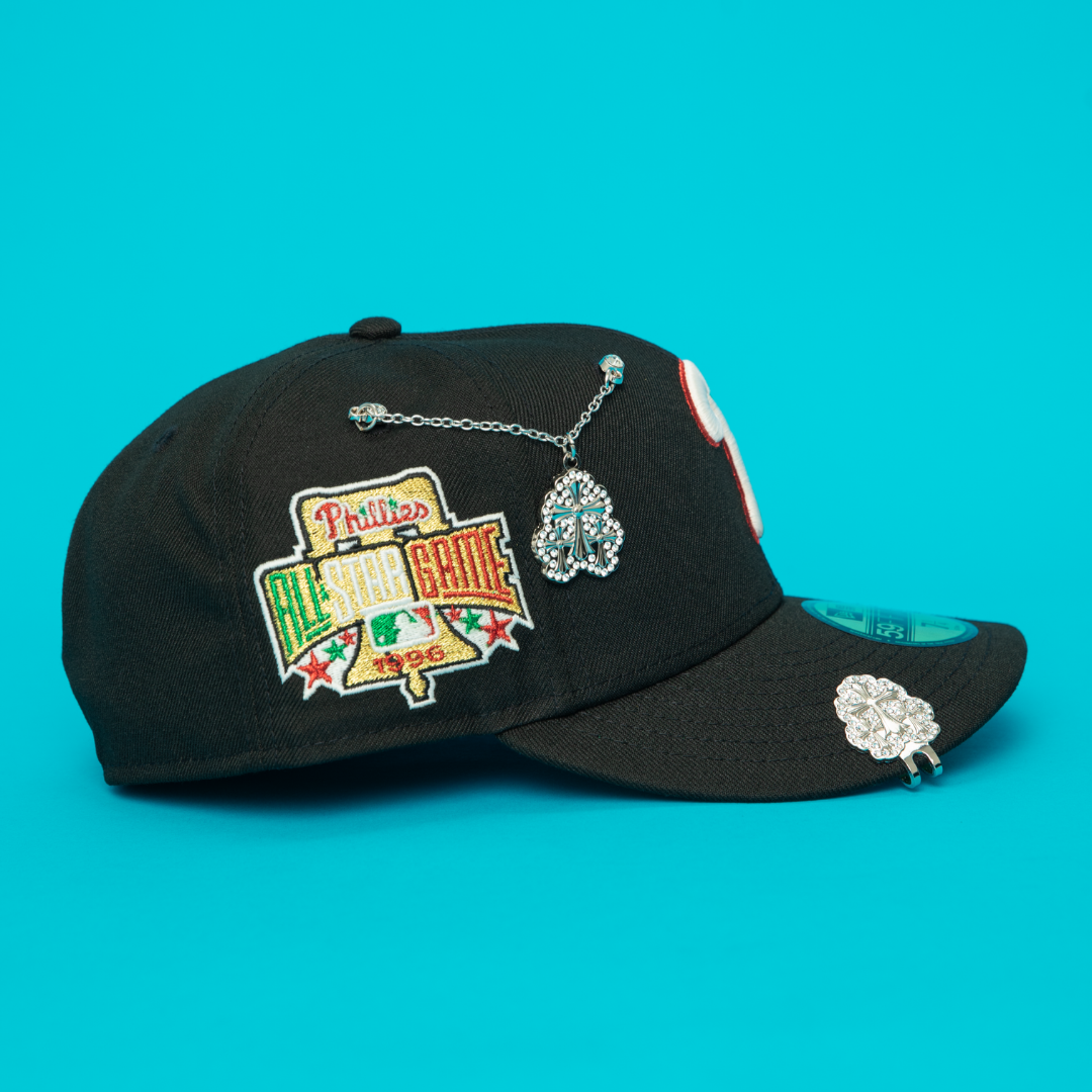 NEW ERA EXCLUSIVE 59FIFTY BLACK PHILADELPHIA PHILLIES W/ 1996 ALL STAR GAME SIDE PATCH
