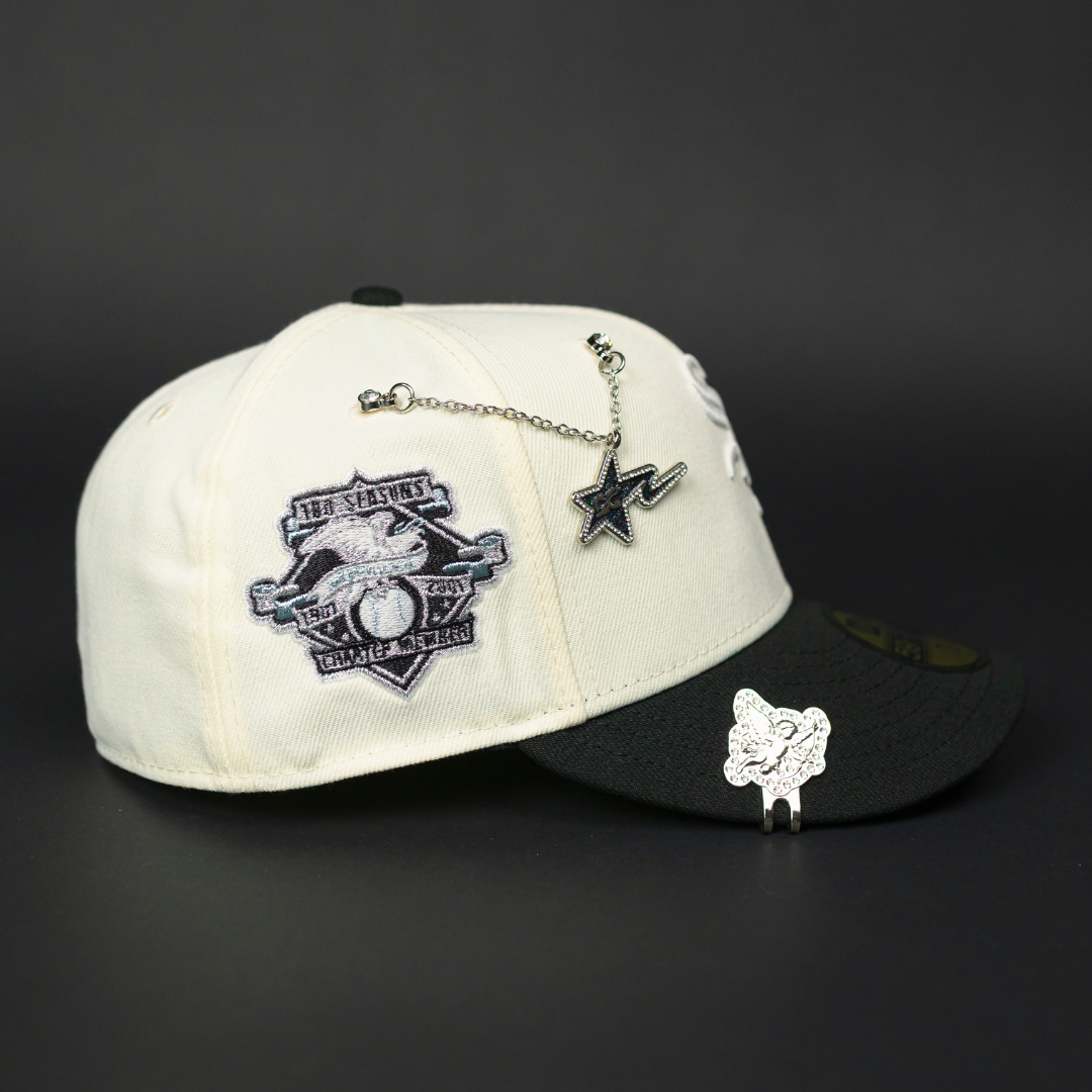 NEW ERA EXCLUSIVE 59FIFTY CHROME/ BLACK CHICAGO WHITE SOX W/ 100TH SEASON SIDE PATCH