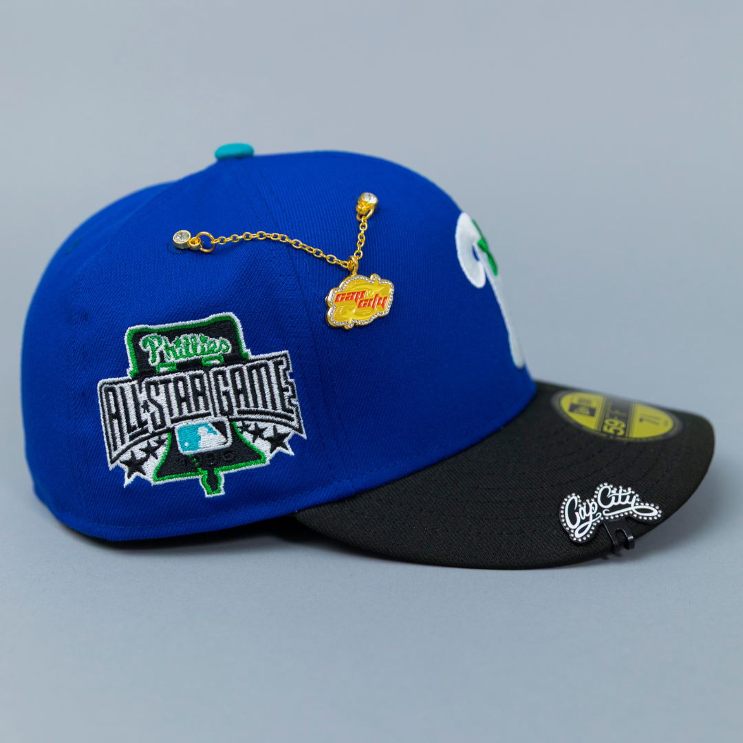 NEW ERA EXCLUSIVE 59FIFTY BLUE/ BLACK PHILADELPHIA PHILLIES W/ 1996 ALL STAR GAME PATCH