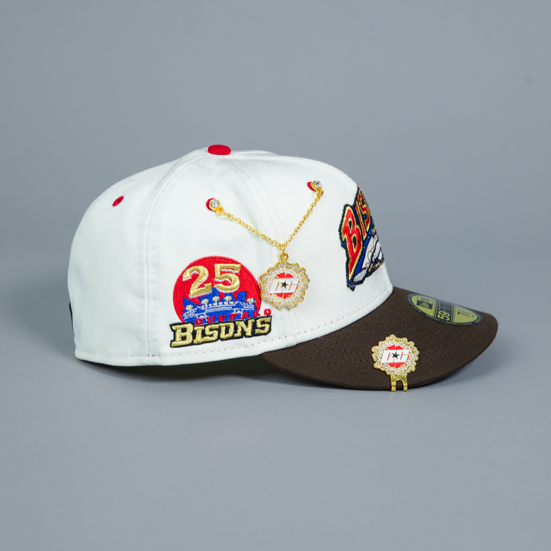 NEW ERA EXCLUSIVE 59FIFTY CHROME/ WALNUT BUFFALO BISONS W/ 25TH ANNIVERSARY PATCH
