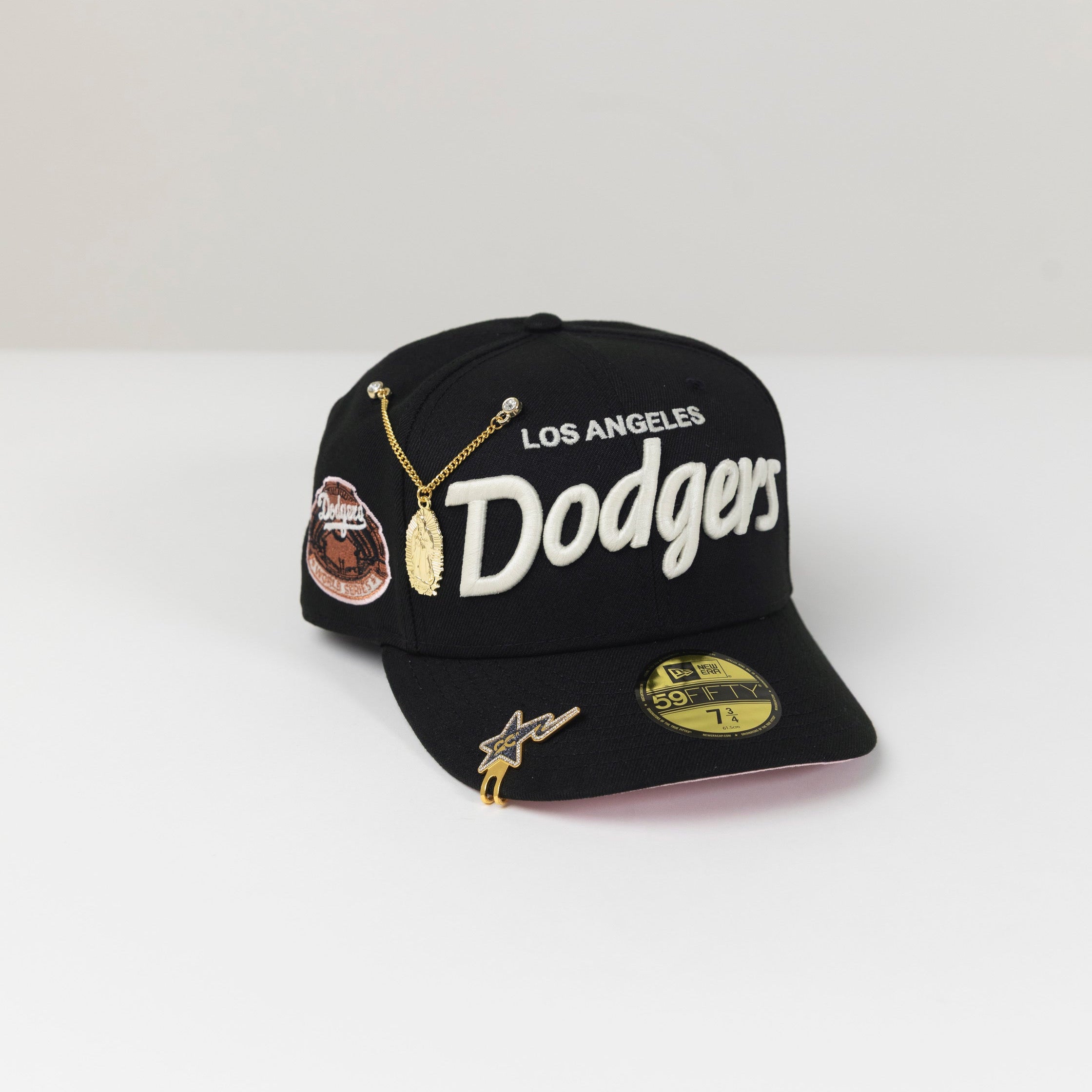 NEW ERA 59FIFTY BLACK LOS ANGELES DODGERS SCRIPT W/ WORLD SERIES SIDE PATCH