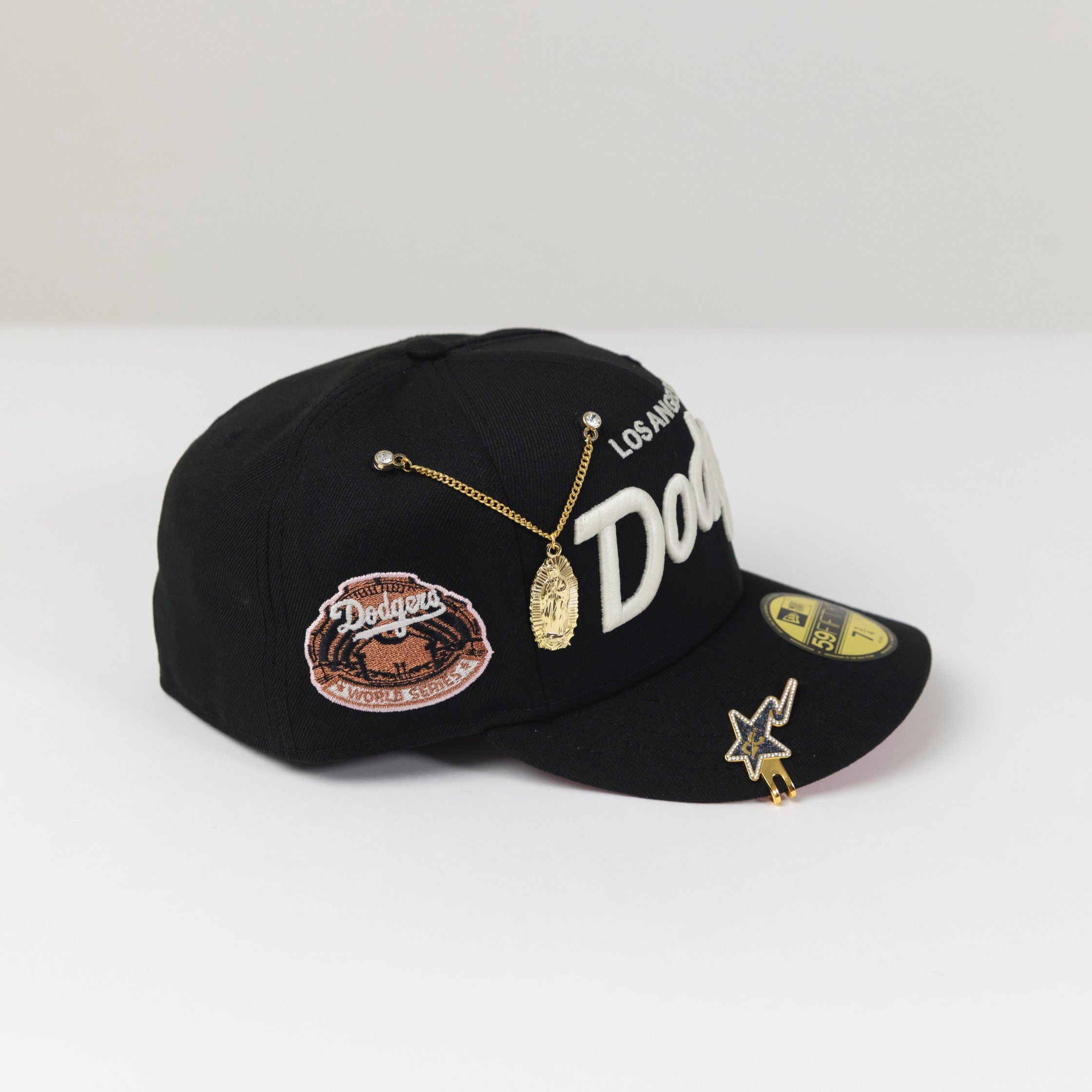 NEW ERA 59FIFTY BLACK LOS ANGELES DODGERS SCRIPT W/ WORLD SERIES SIDE PATCH