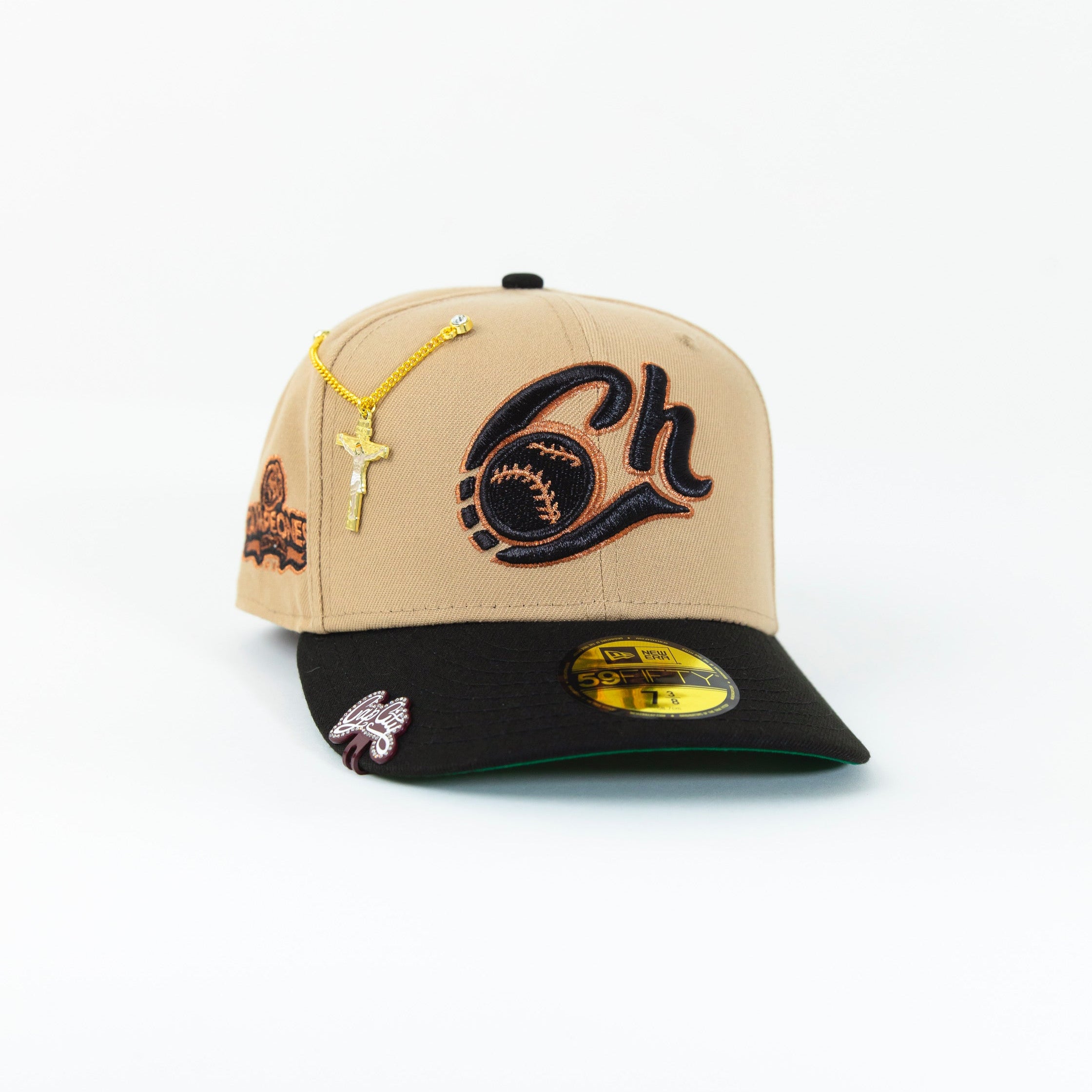 NEW ERA EXCLUSIVE 59FIFTY CAMEL BROWN/ BLACK CHARROS DE JALISCO W/ CAMPEONES SIDE PATCH