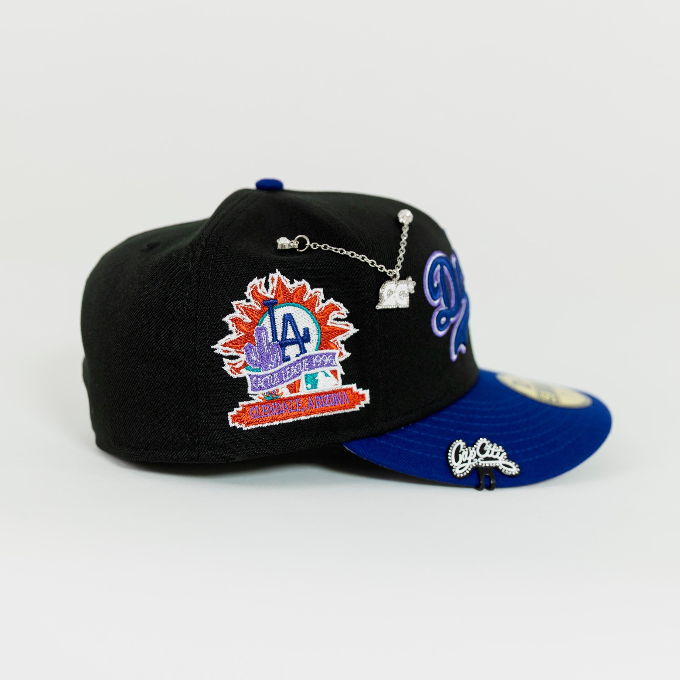NEW ERA 59FIFTY BLACK/BLUE LOS ANGELES DODGERS SCRIPT W/ CACTUS LEAGUE SIDE PATCH