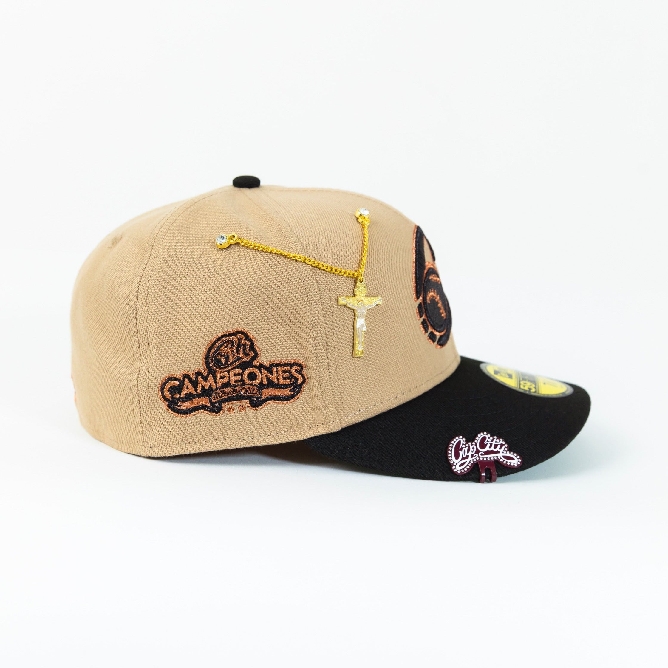 NEW ERA EXCLUSIVE 59FIFTY CAMEL BROWN/ BLACK CHARROS DE JALISCO W/ CAMPEONES SIDE PATCH