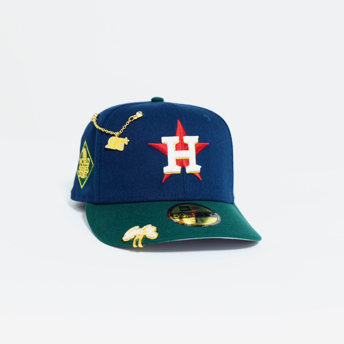 NEW ERA EXCLUSIVE 59FIFTY NAVY/ FOREST GREEN HOUSTON ASTROS W/ 2017 WORLD SERIES SIDE PATCH