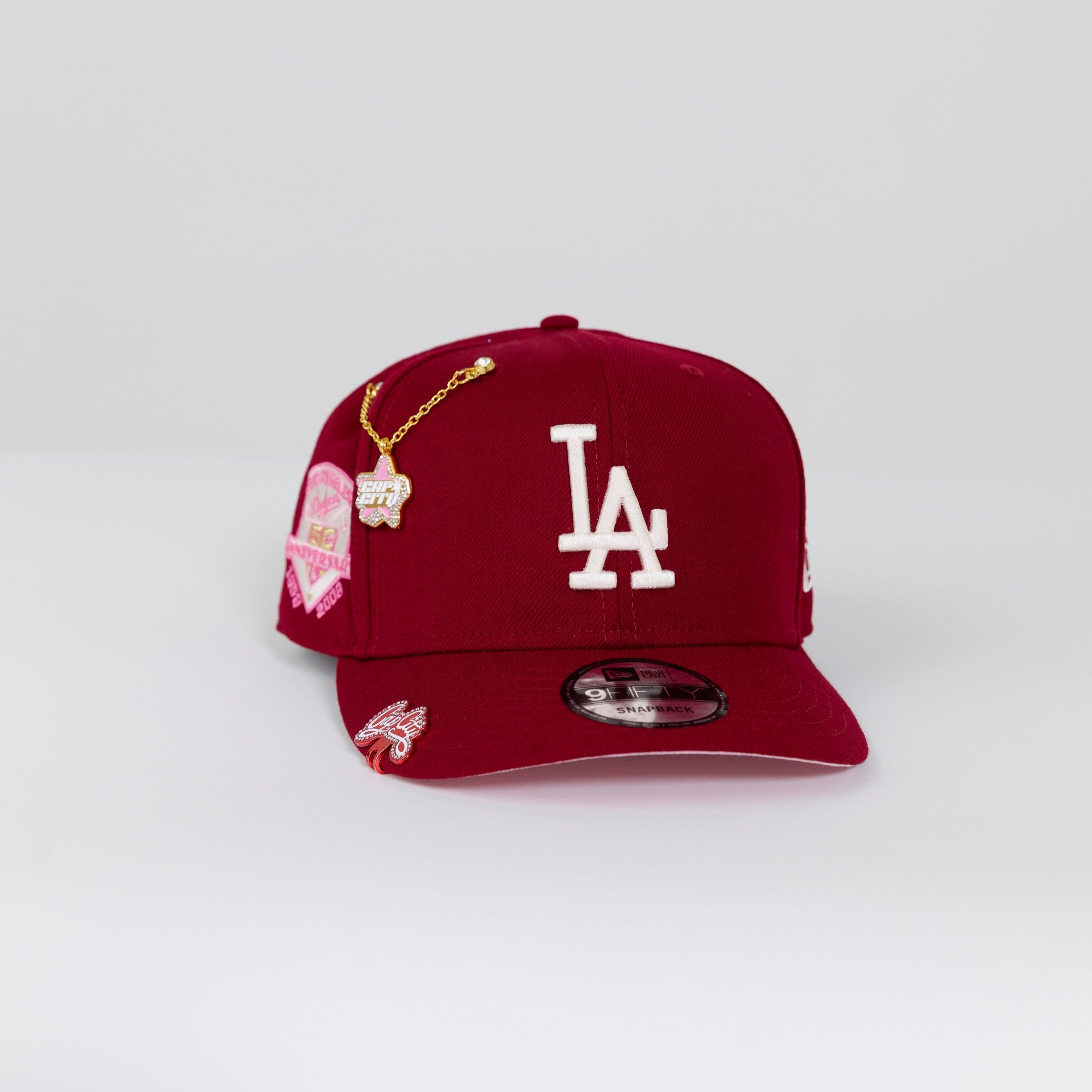 NEW ERA EXCLUSIVE 9FIFTY BURGUNDY LOS ANGELES DODGERS SNAPBACK W/ 50TH ANNIVERSARY SIDE PATCH