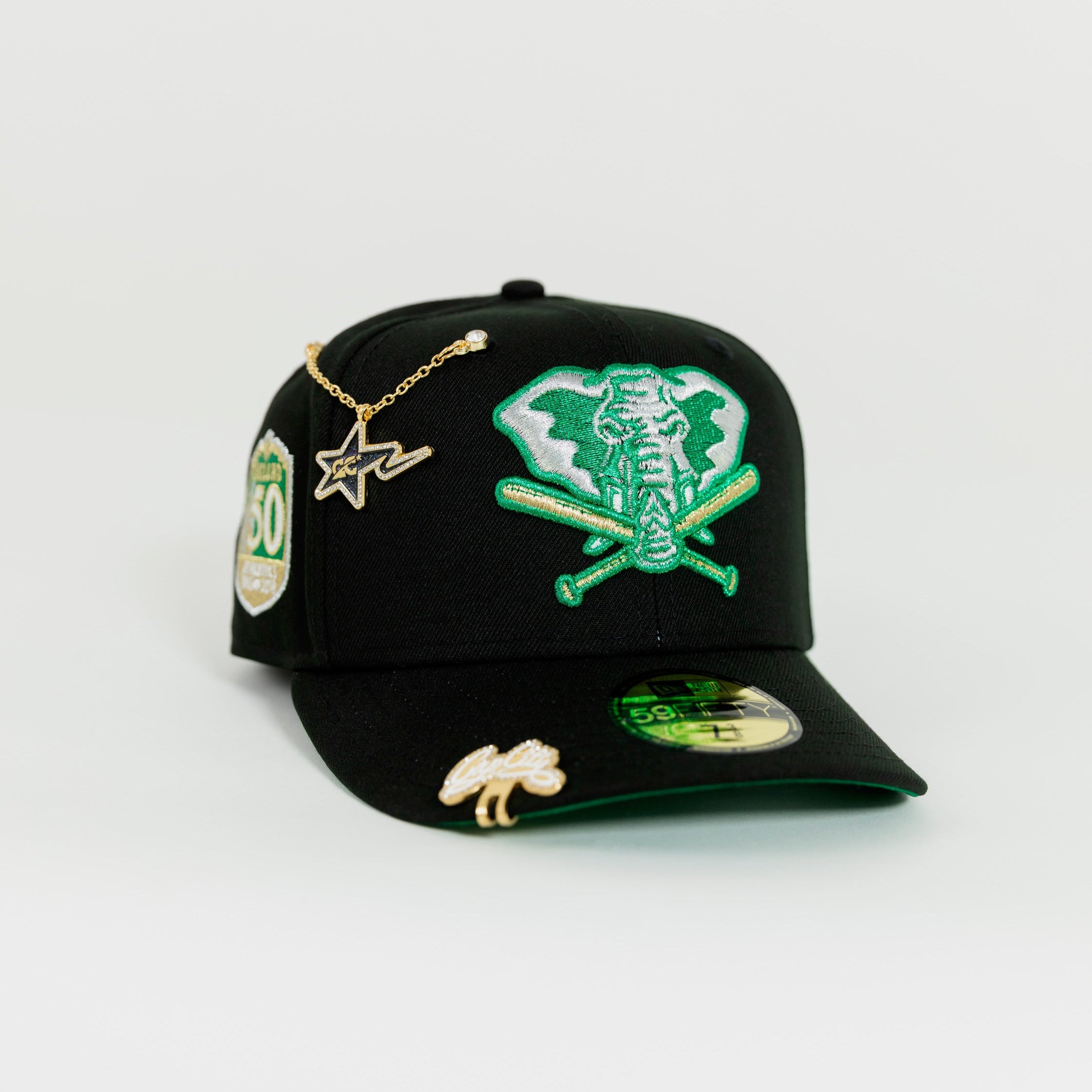 NEW ERA EXCLUSIVE 59FIFTY BLACK OAKLAND ATHLETICS W/ 50TH ANNIVERSARY SIDE PATCH