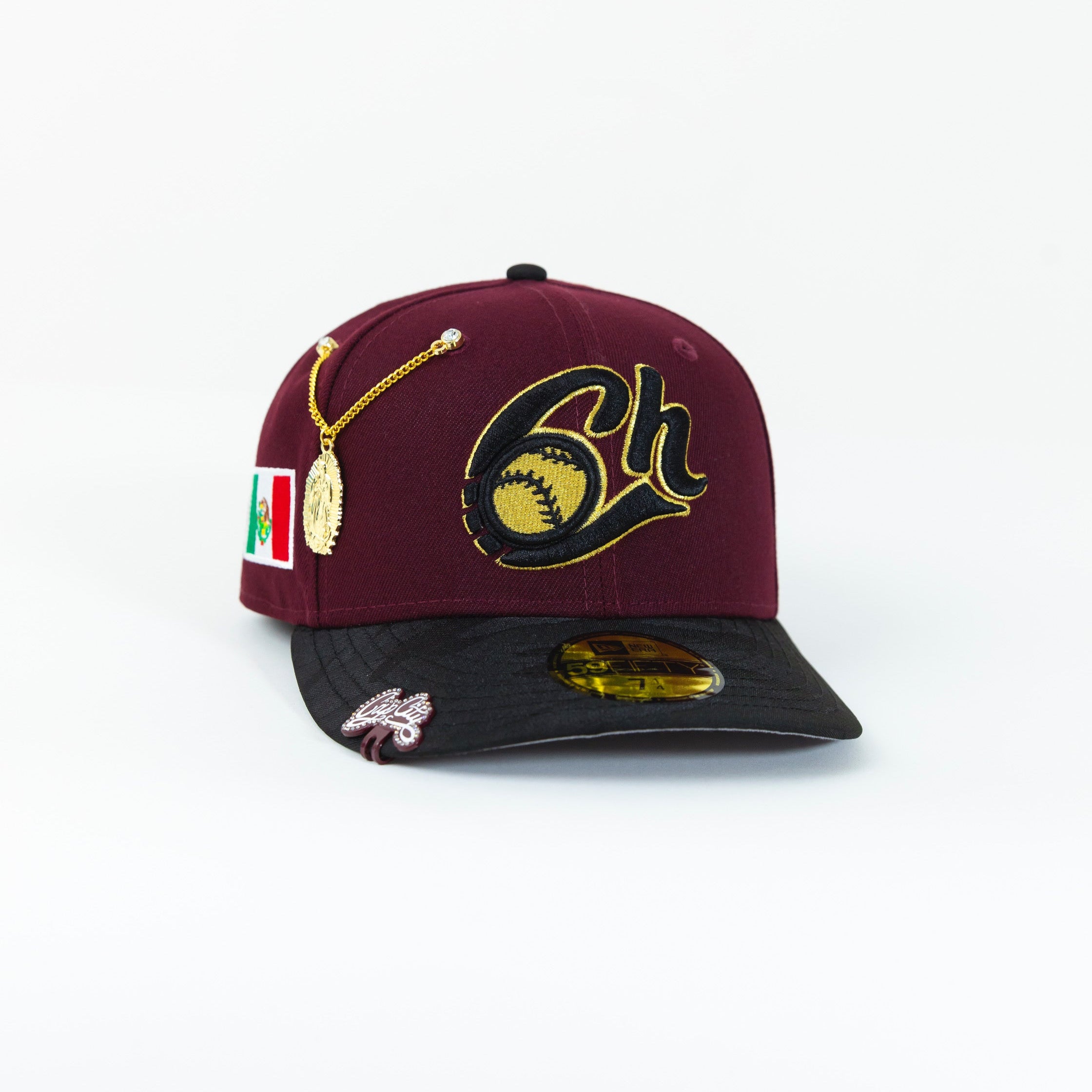 NEW ERA EXCLUSIVE 59FIFTY MAROON/ BLACK CAMO CHARROS DE JALISCO W/ MEXICO FLAG SIDE PATCH