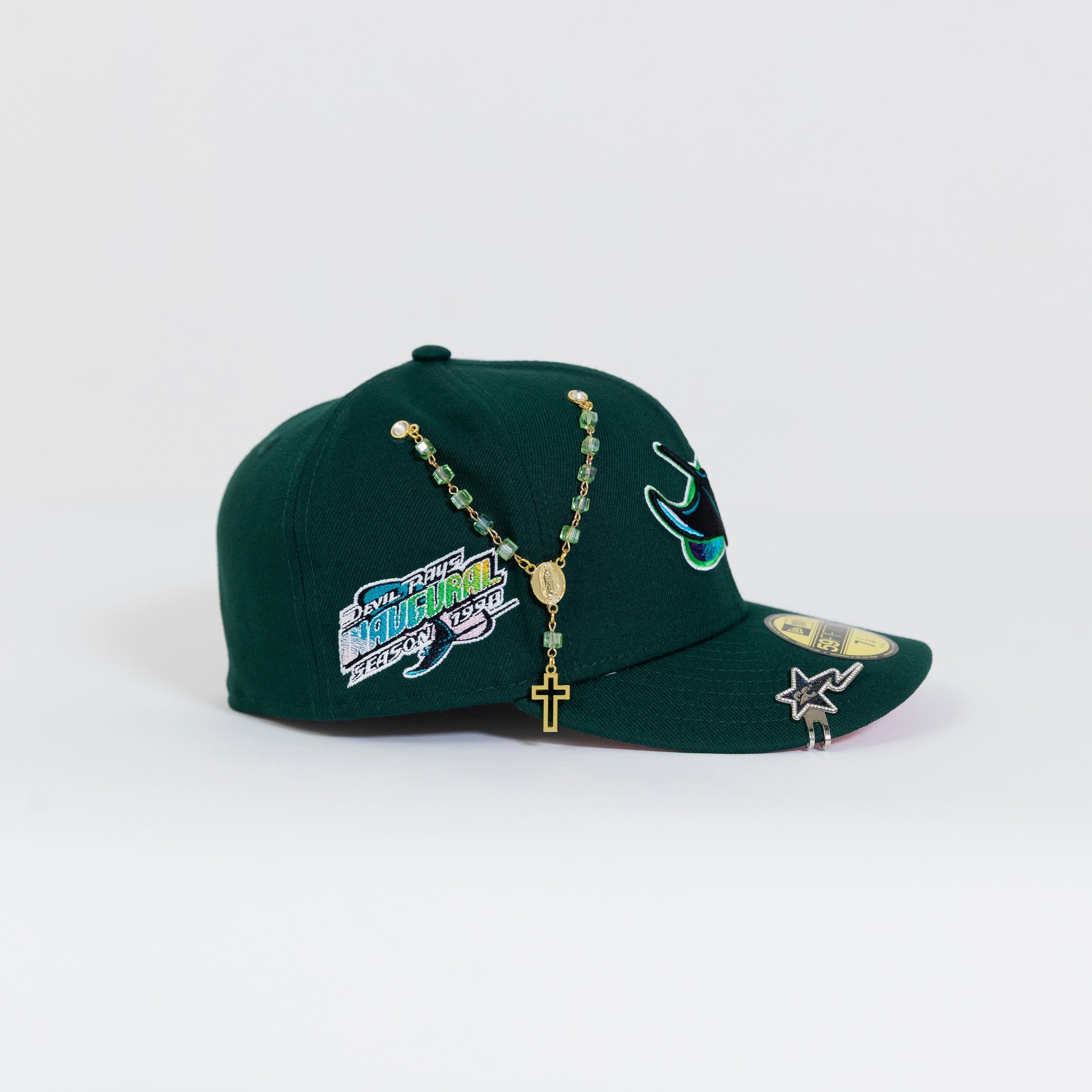 NEW ERA EXCLUSIVE 59FIFTY FOREST GREEN TAMPA BAY DEVIL RAYS W/ INAUGURAL SEASON SIDE PATCH