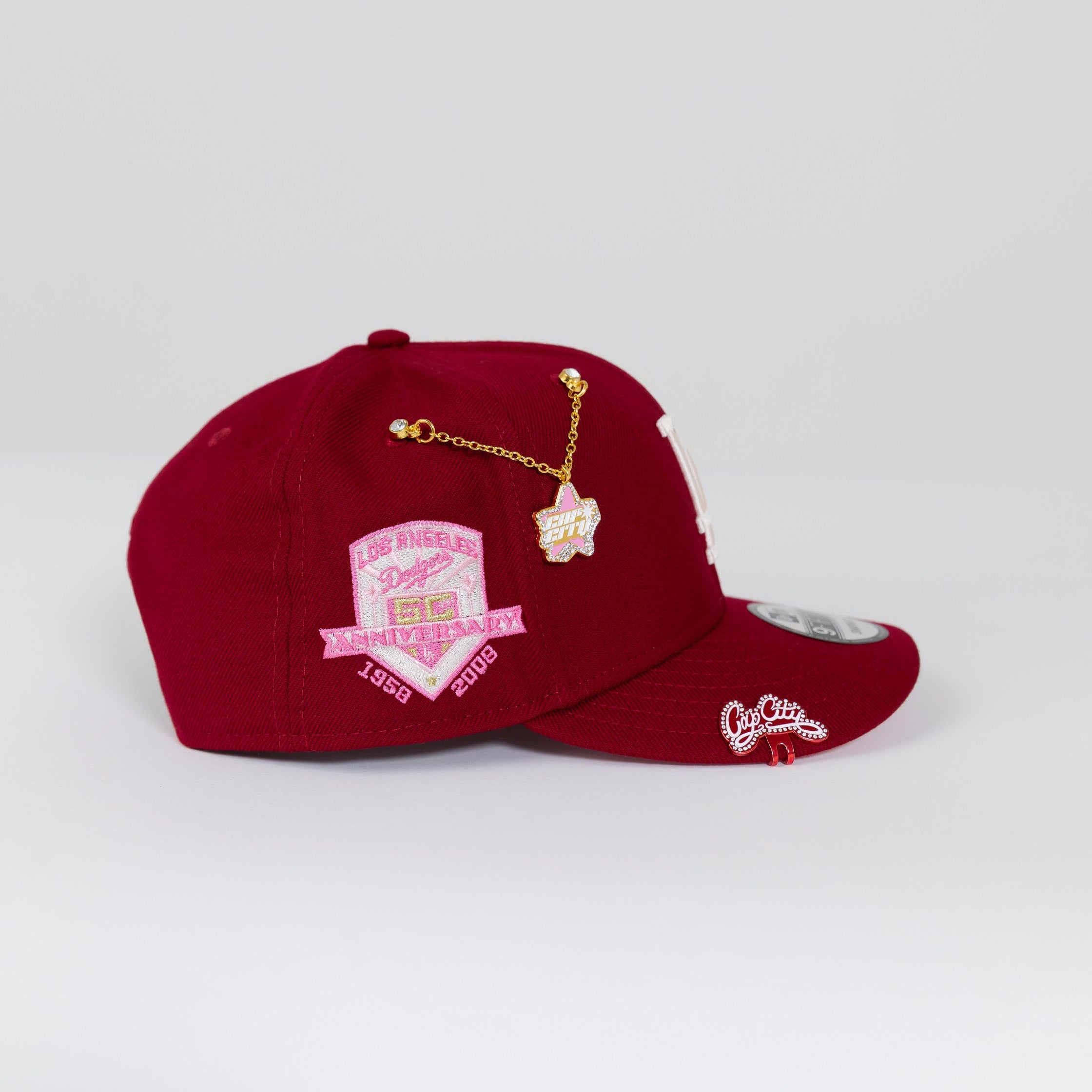 NEW ERA EXCLUSIVE 9FIFTY BURGUNDY LOS ANGELES DODGERS SNAPBACK W/ 50TH ANNIVERSARY SIDE PATCH