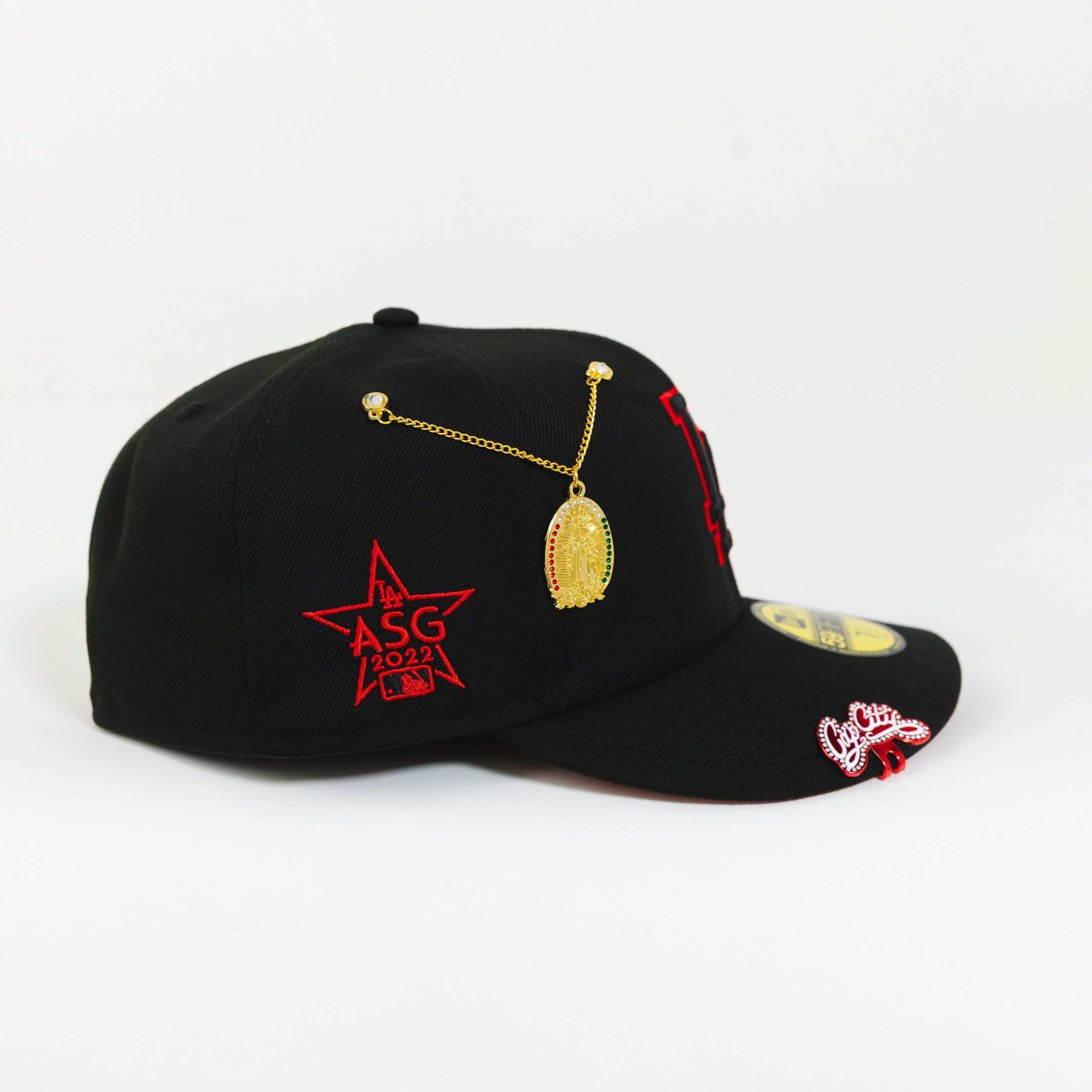 NEW ERA 59FIFTY BLACKED OUT LOS ANGELES DODGERS W/ RED OUTLINE + 2022 ALL STAR GAME SIDE PATCH