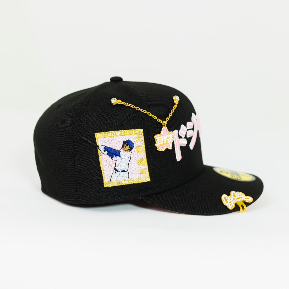 NEW ERA 59FIFTY BLACK LOS ANGELES DODGERS JAPANESE SCRIPT W/ "SHOHEI OHTAN 50-50 CLUB" SIDE PATCH