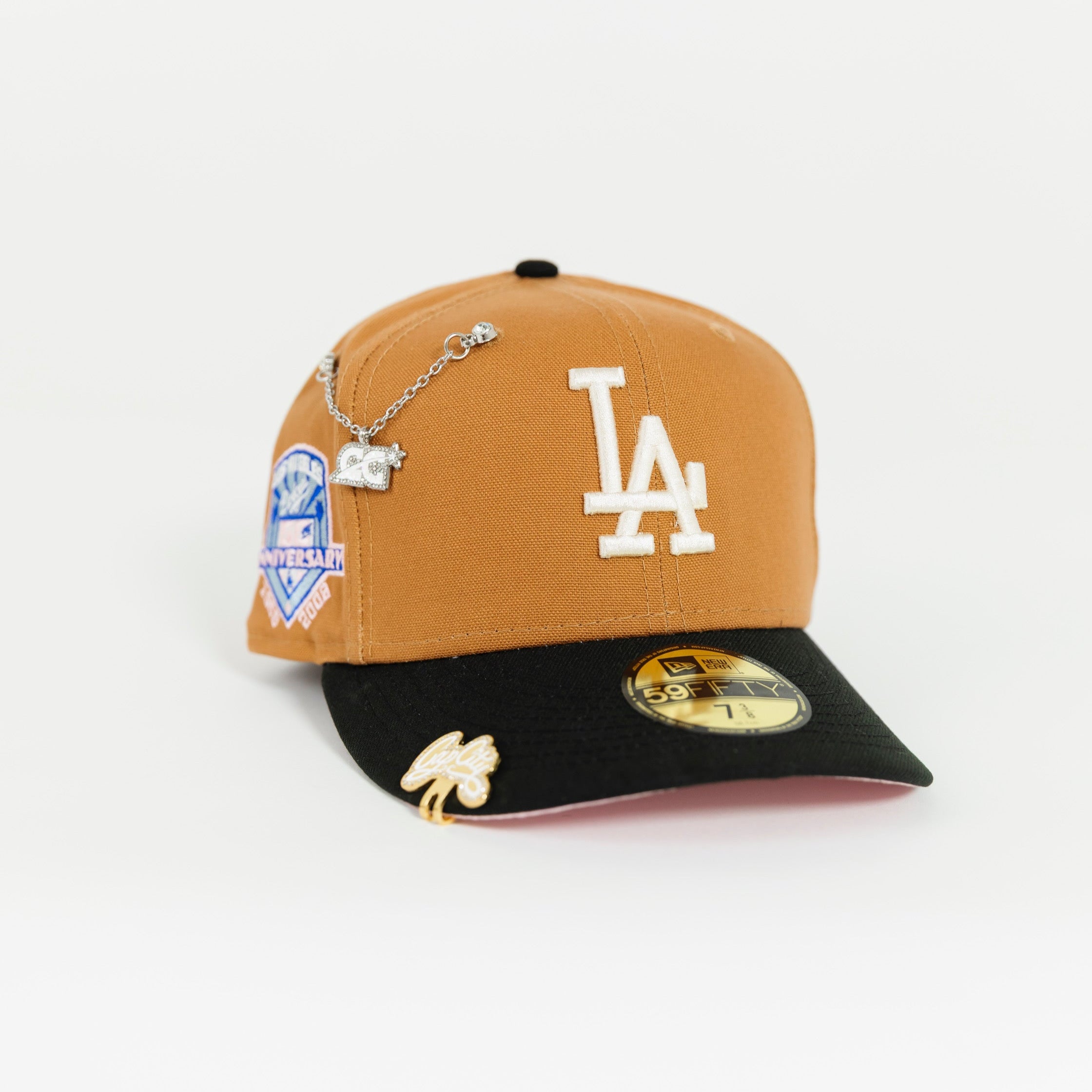 NEW ERA 59FIFTY TAN/ BLACK LOS ANGELES DODGERS W/ 50TH ANNIVERSARY SIDE PATCH