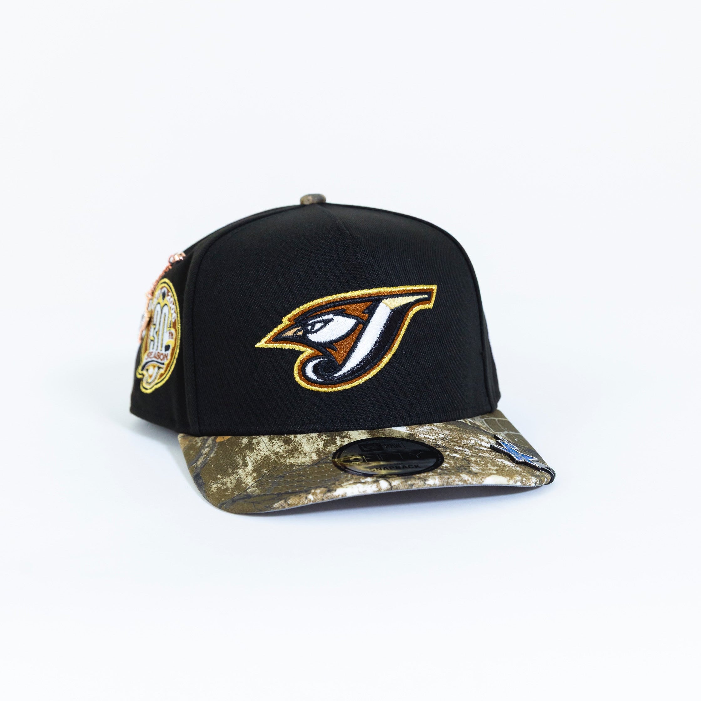 NEW ERA EXCLUSIVE 9FIFTY A-FRAME BLACK/ REALTREE TORONTO BLUEJAYS SNAPBACK W/ 30TH SEASON PATCH