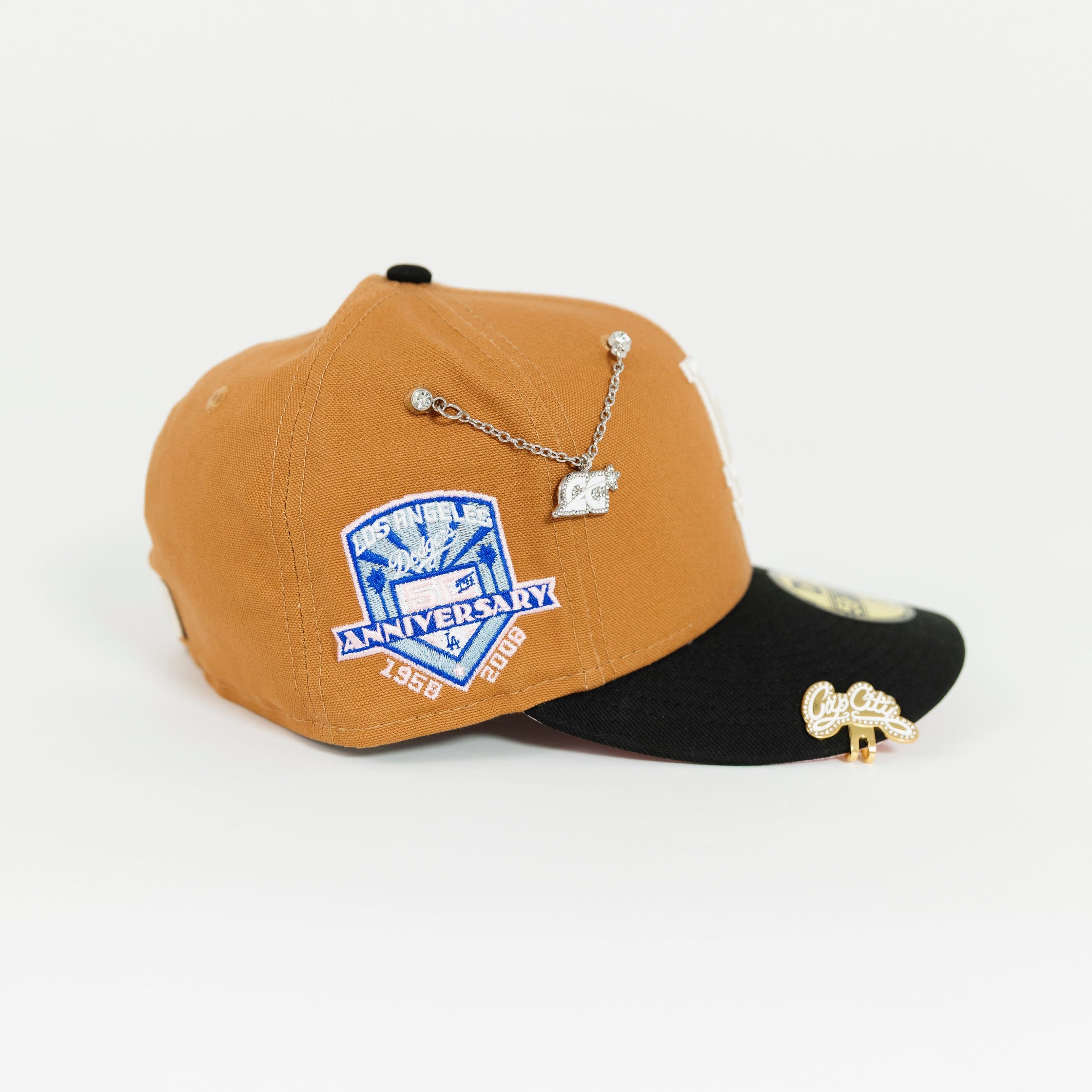 NEW ERA 59FIFTY TAN/ BLACK LOS ANGELES DODGERS W/ 50TH ANNIVERSARY SIDE PATCH