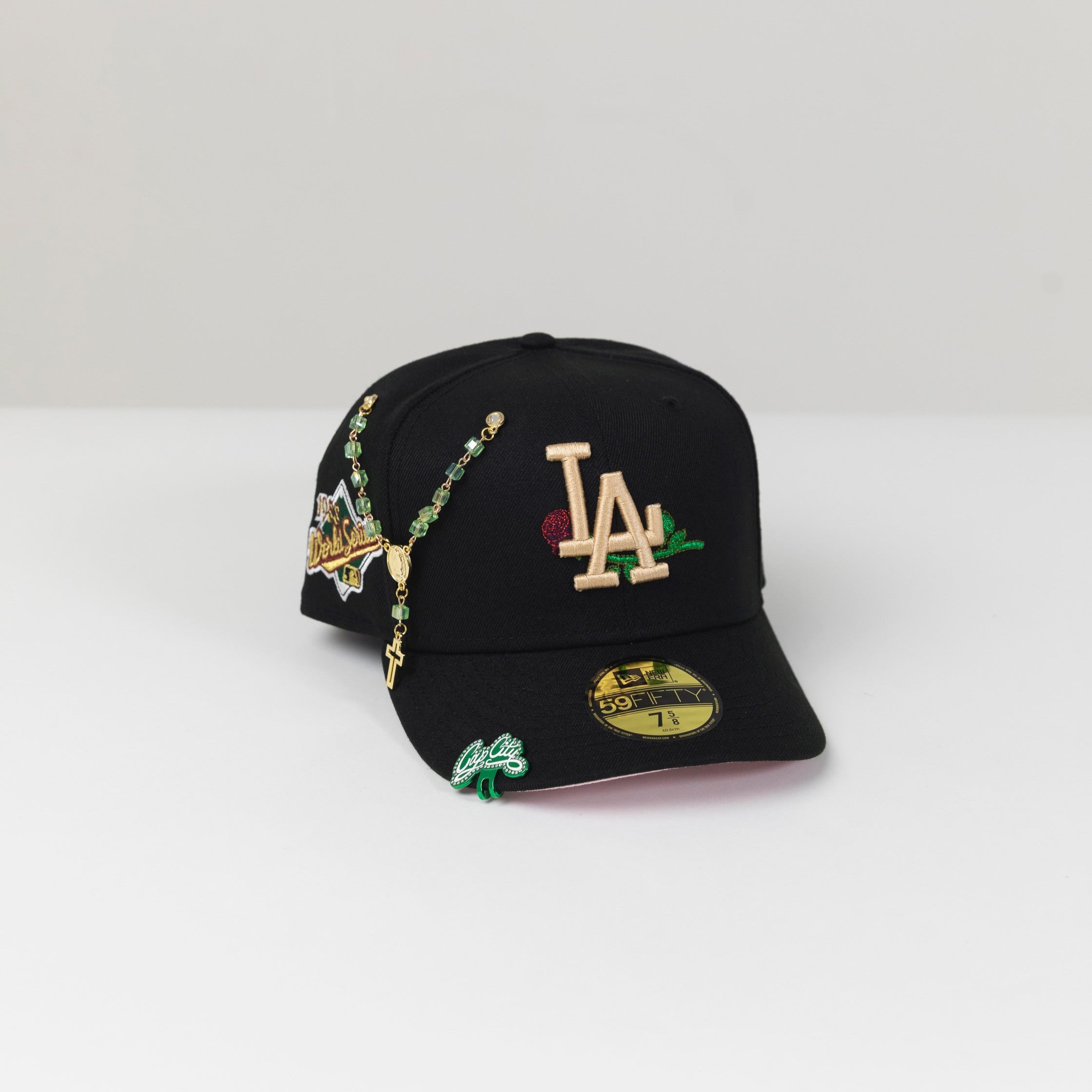 NEW ERA 59FIFTY BLACK LOS ANGELES DODGERS W/ ROSE + 1988 WORLD SERIES SIDE PATCH