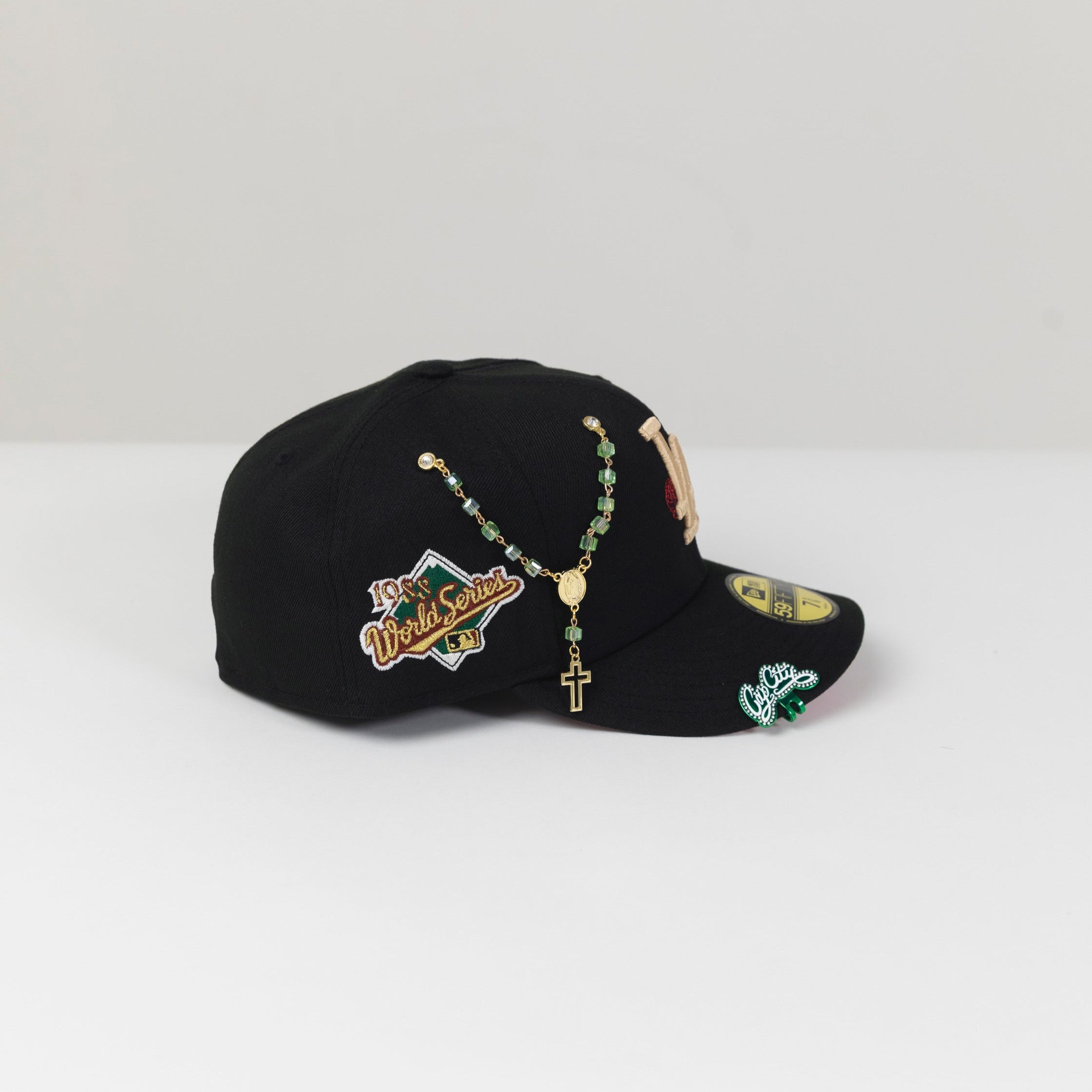 NEW ERA 59FIFTY BLACK LOS ANGELES DODGERS W/ ROSE + 1988 WORLD SERIES SIDE PATCH