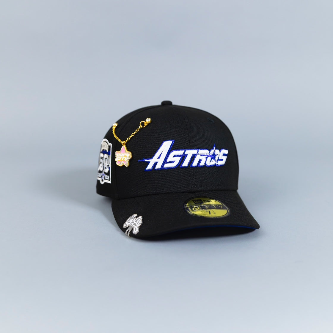 NEW ERA EXCLUSIVE 59FIFTY BLACK HOUSTON ASTROS SCRIPT W/ 50TH ANNIVERSARY SIDE PATCH