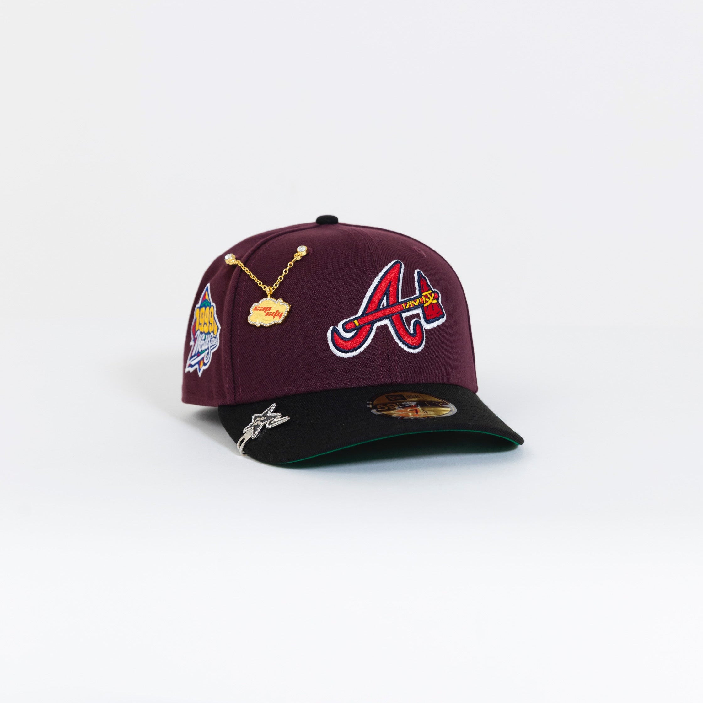 NEW ERA 59FIFTY BURGUNDY/ BLACK ATLANTA BRAVES W/ 1999 WORLD SERIES SIDE PATCH