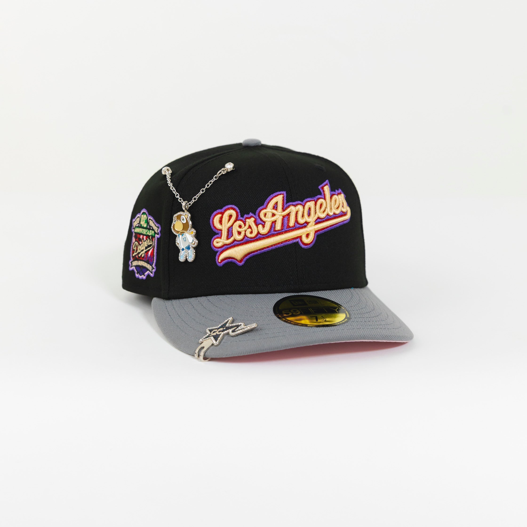 NEW ERA 59FIFTY BLACK/ GREY LOS ANGELES DODGERS SCRIPT W/ 40TH ANNIVERSARY SIDE PATCH