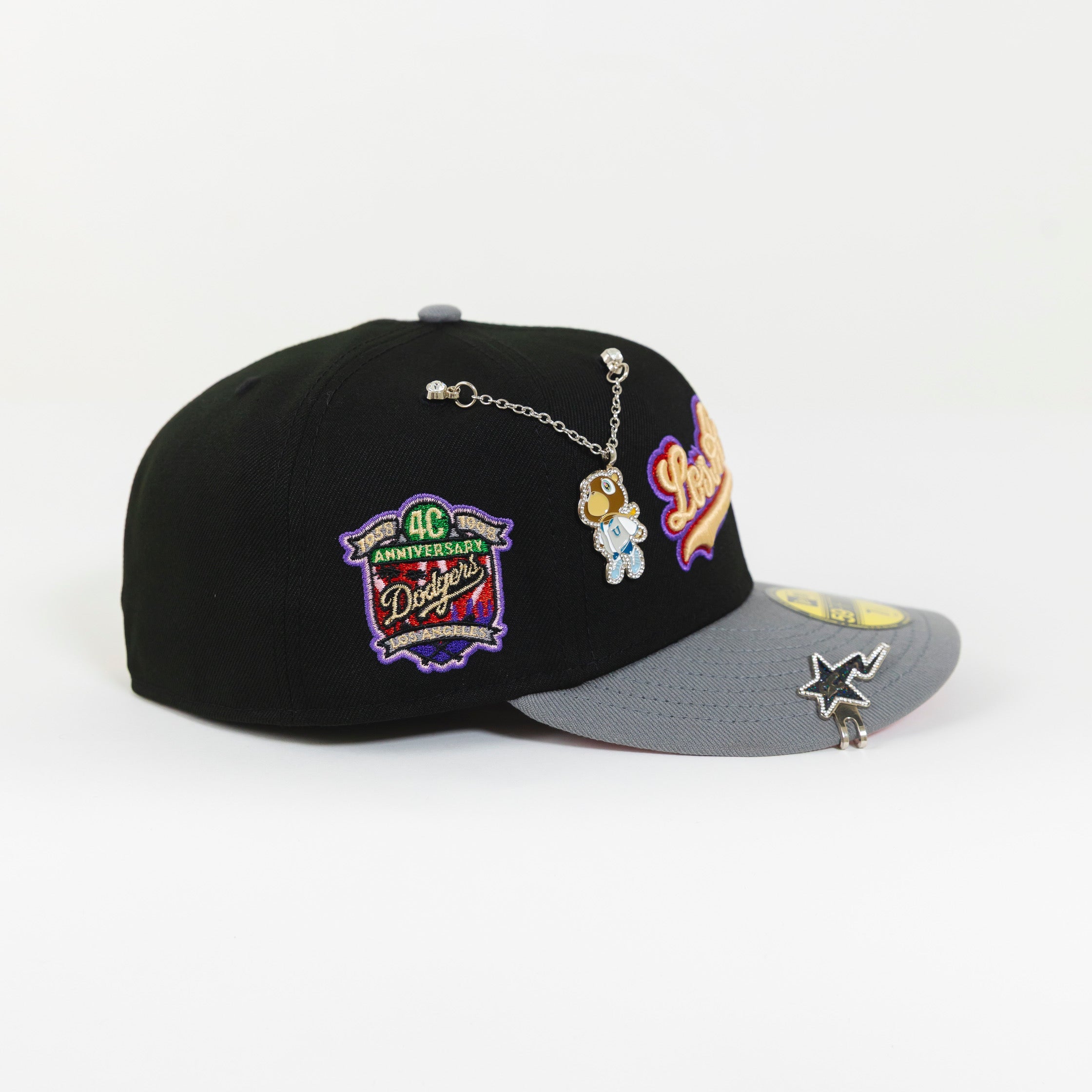 NEW ERA 59FIFTY BLACK/ GREY LOS ANGELES DODGERS SCRIPT W/ 40TH ANNIVERSARY SIDE PATCH