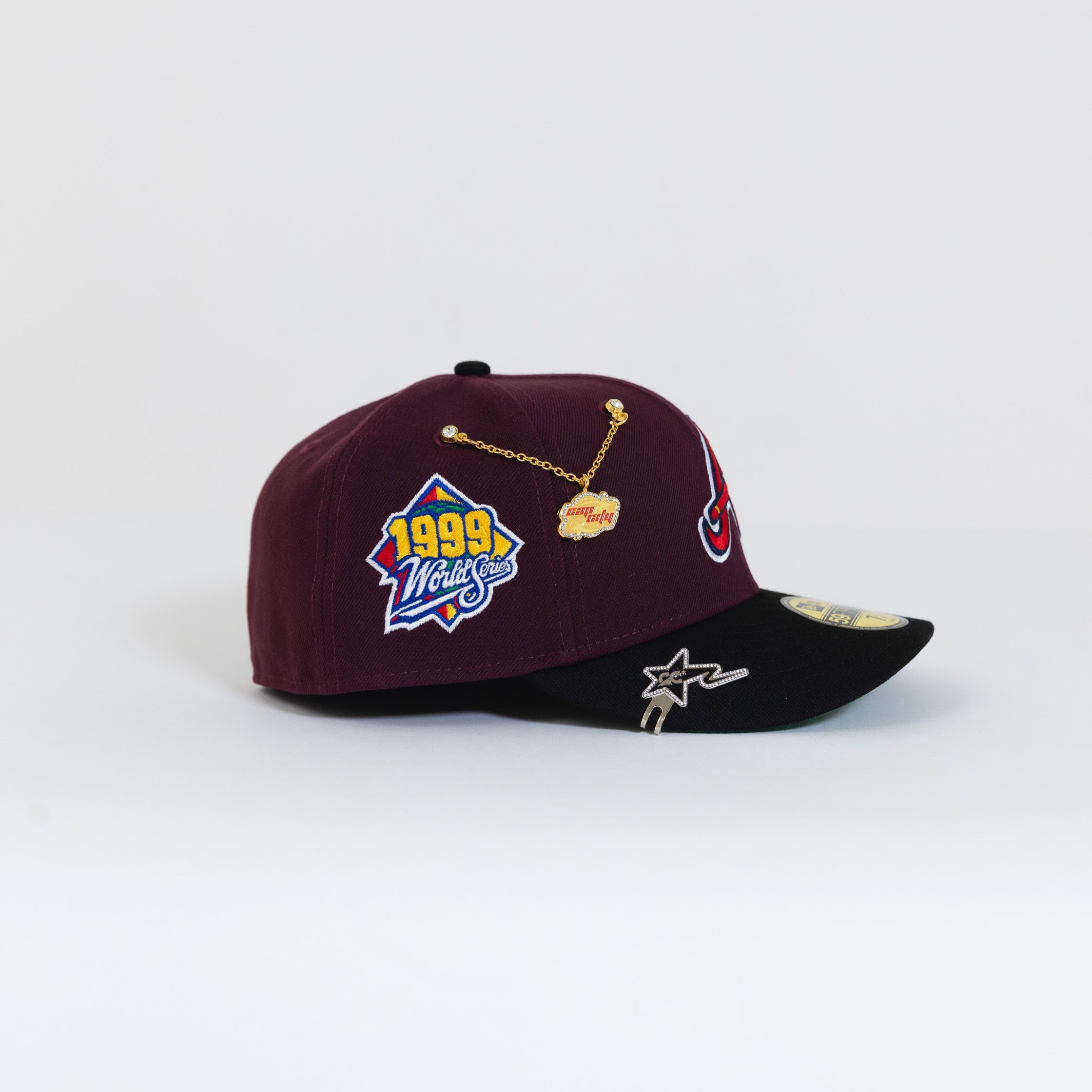 NEW ERA 59FIFTY BURGUNDY/ BLACK ATLANTA BRAVES W/ 1999 WORLD SERIES SIDE PATCH