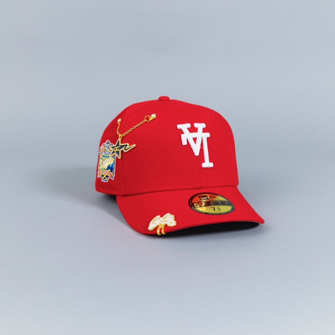 NEW ERA EXCLUSIVE 59FIFTY RED UPSIDE DOWN LOS ANGELES DODGERS W/ 40TH ANNIVERSARY SIDE PATCH