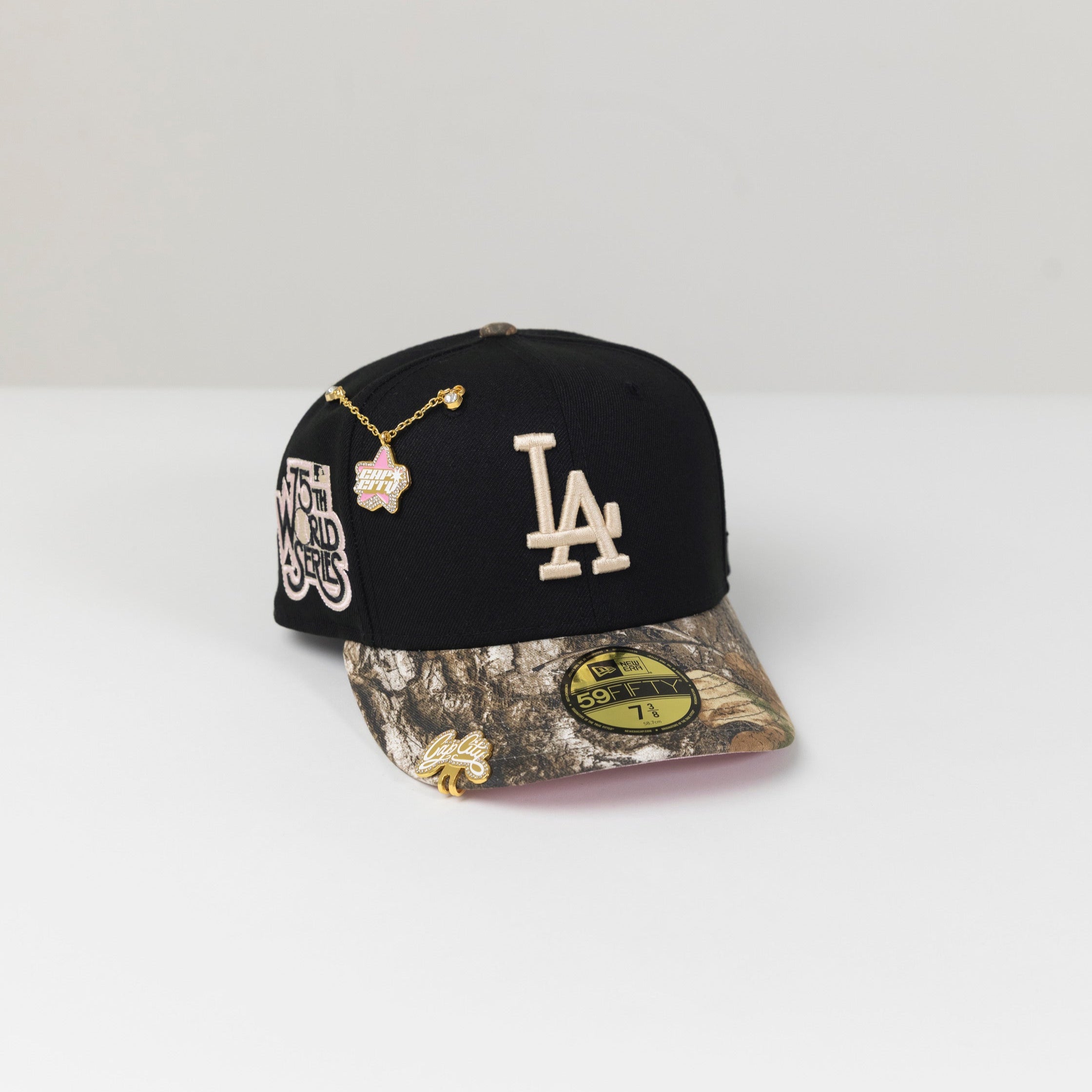 NEW ERA 59FIFTY BLACK/ REALTREE LOS ANGELES DODGERS W/ 75TH WORLD SERIES SIDE PATCH