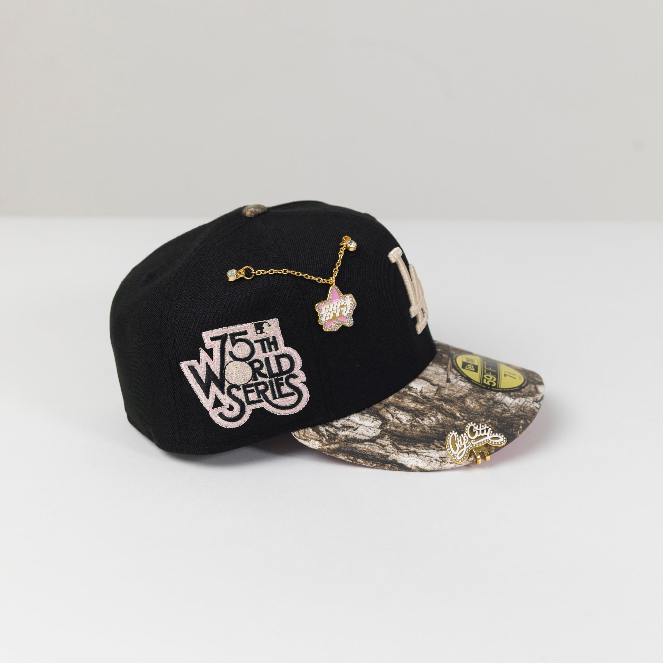 NEW ERA 59FIFTY BLACK/ REALTREE LOS ANGELES DODGERS W/ 75TH WORLD SERIES SIDE PATCH