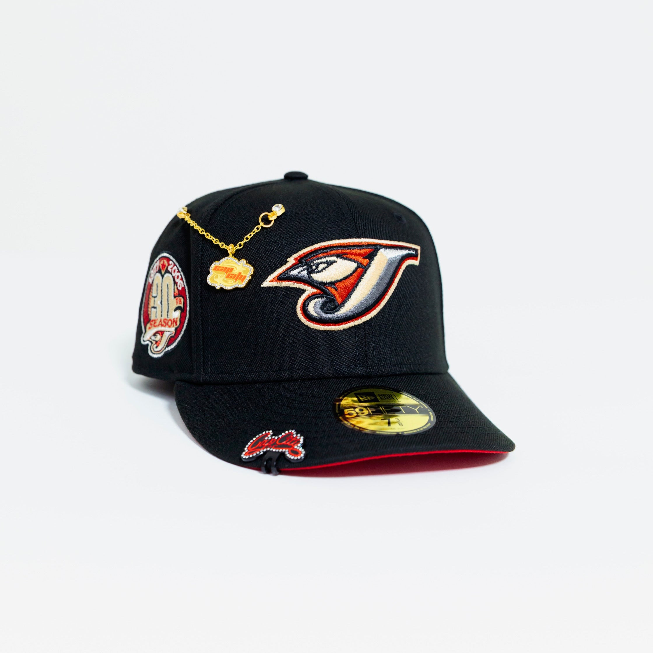 NEW ERA EXCLUSIVE 59FIFTY BLACK TORONTO BLUEJAYS W/ 30TH SEASON SIDE PATCH