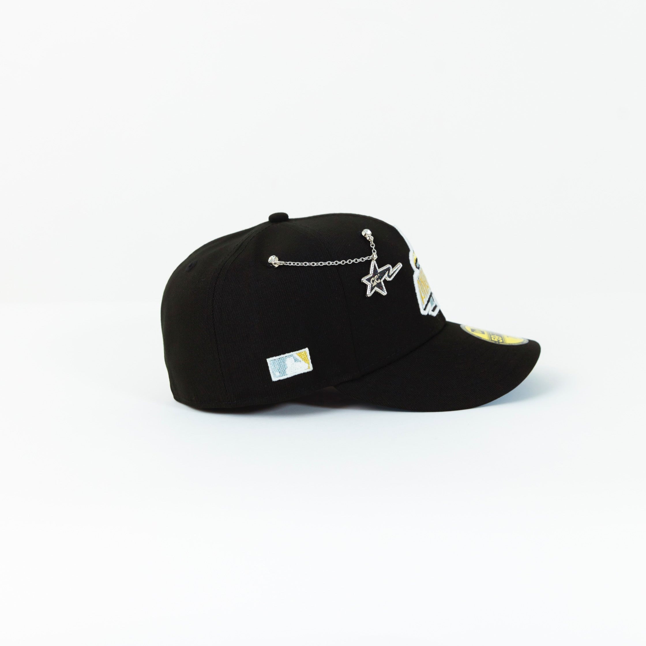NEW ERA 59FIFTY BLACK ANAHEIM ANGELS SCRIPT W/ M.L.B. SIDE PATCH