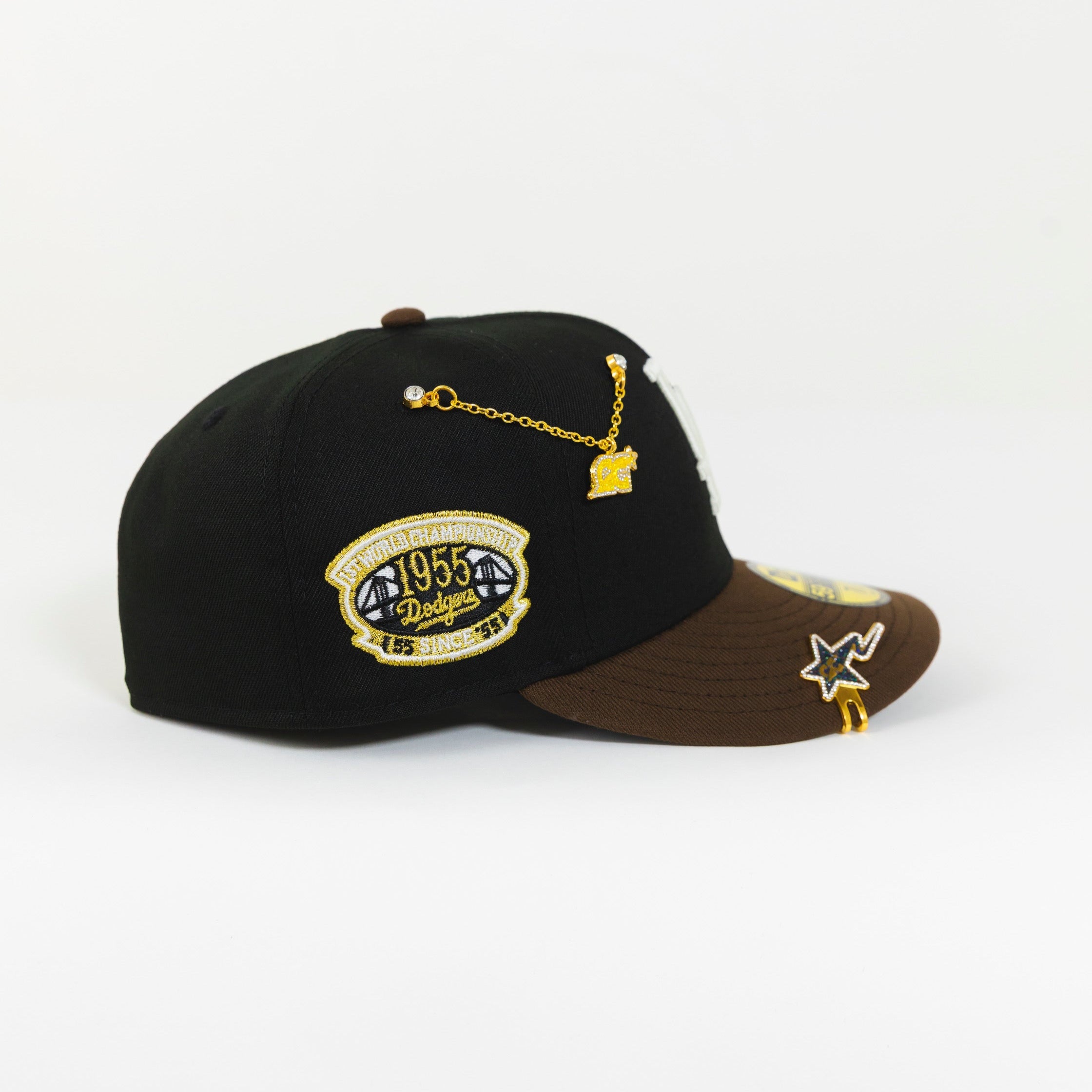 NEW ERA 59FIFTY BLACK/ BROWN LOS ANGELES DODGERS W/ 1ST WORLD CHAMPIONSHIP SIDE PATCH