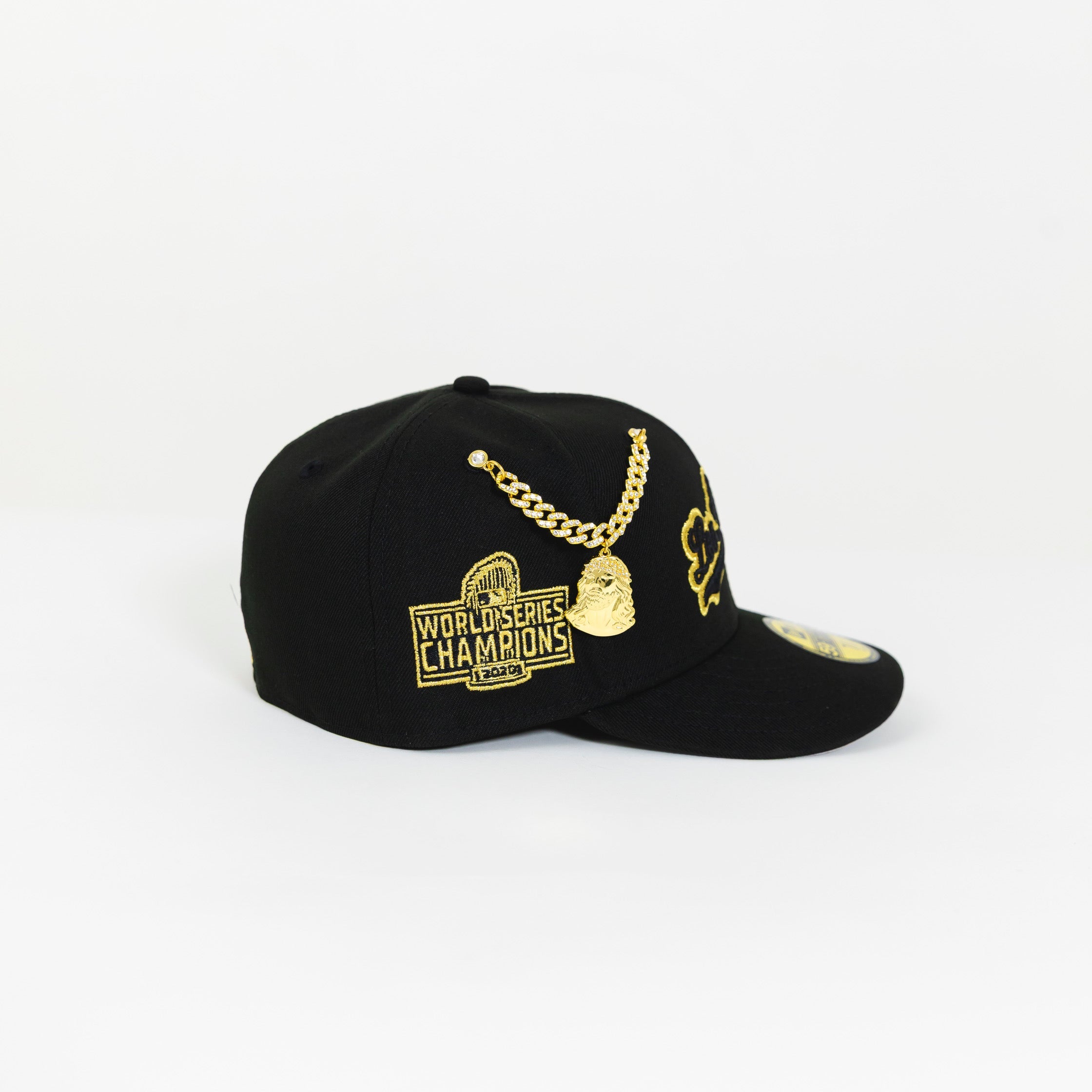 NEW ERA 59FIFTY BLACK LOS ANGELES DODGERS SCRIPT W/ 2020 WORLD SERIES SIDE PATCH
