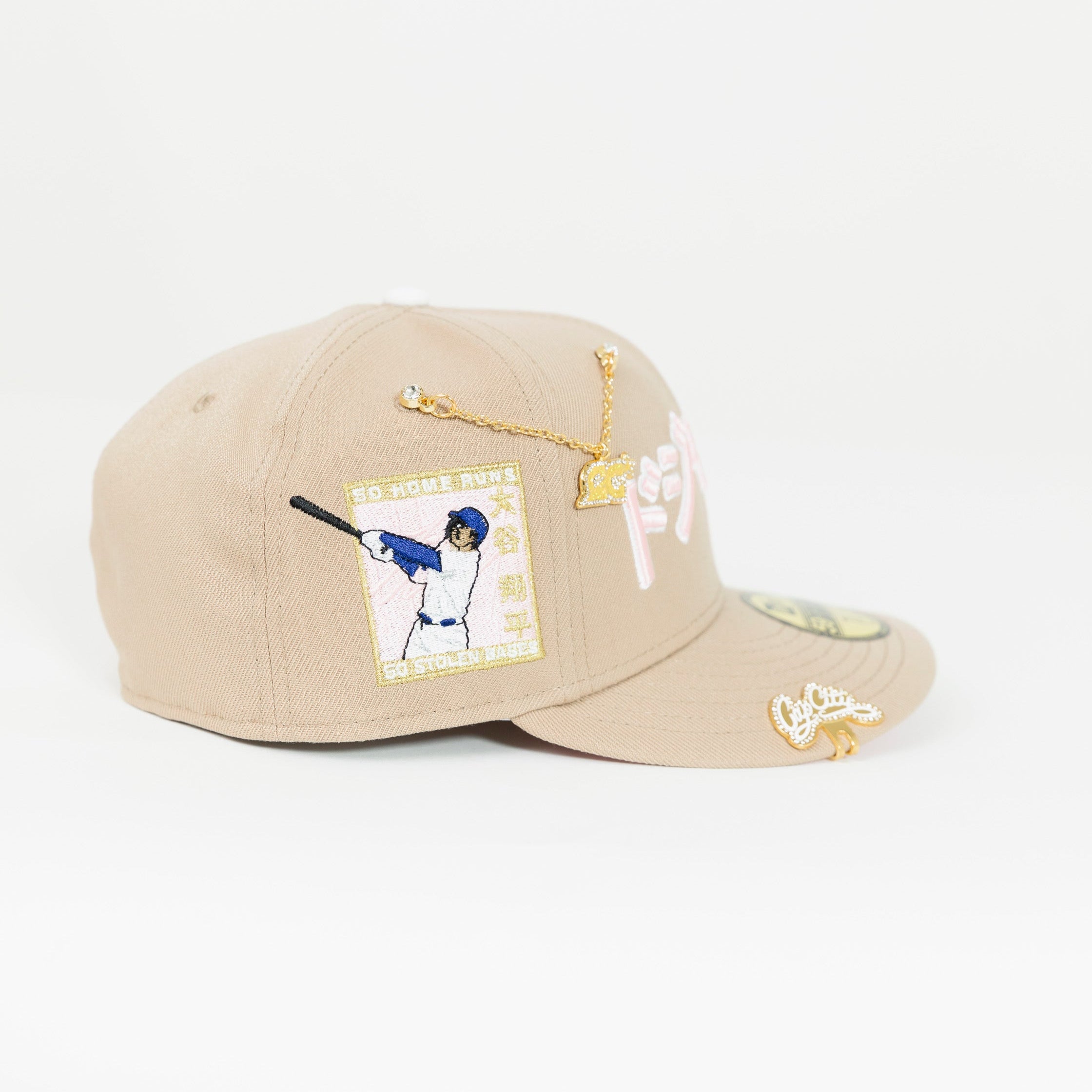 NEW ERA 59FIFTY LIGHT KHAKI LOS ANGELES DODGERS JAPANESE SCRIPT W/ "SHOHEI OHTANI 50-50 CLUB" SIDE PATCH