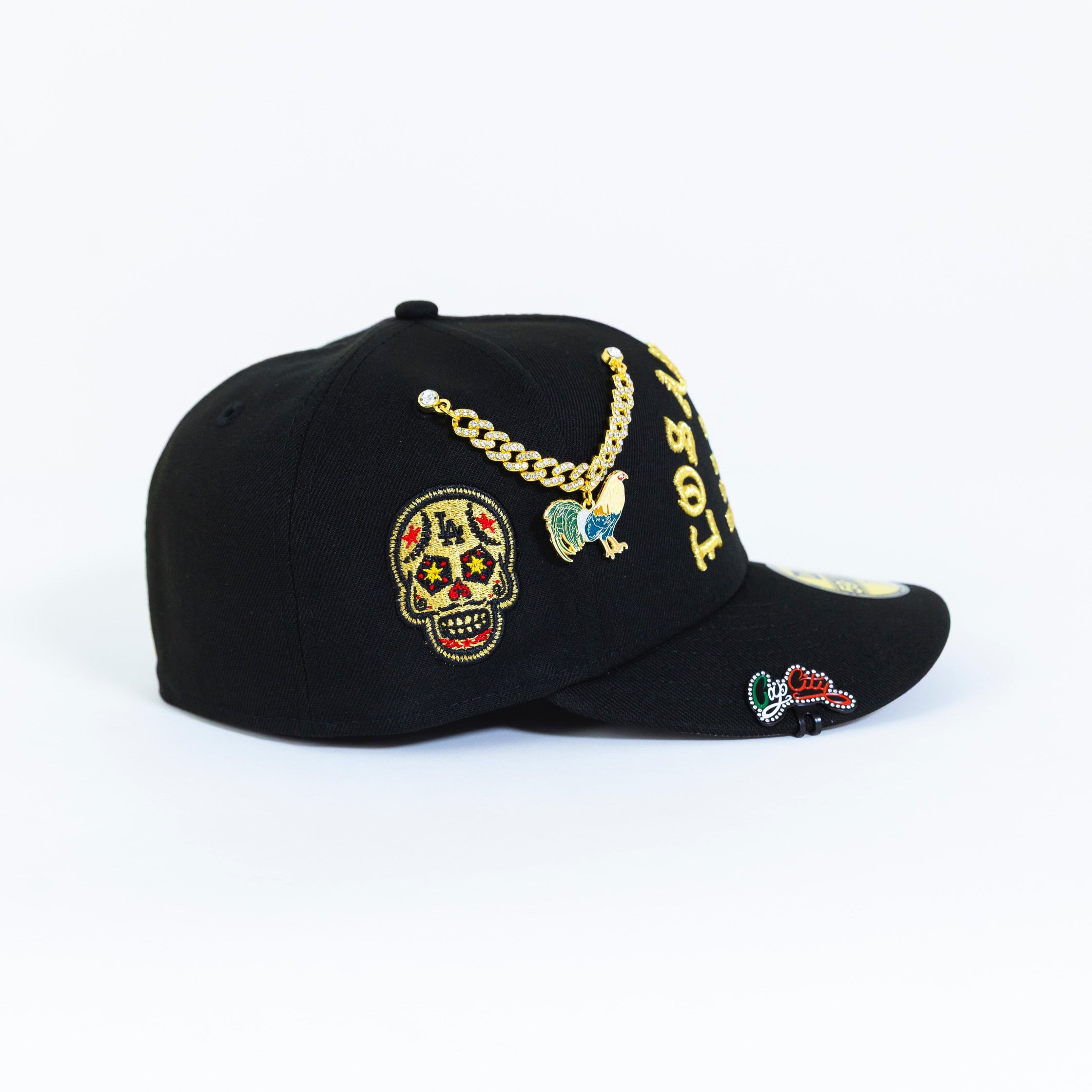 NEW ERA EXCLUSIVE 59FIFTY BLACK LOS ANGELES DODGERS "1958 MLB SCRIPT" W/ CALAVERA SIDE PATCH