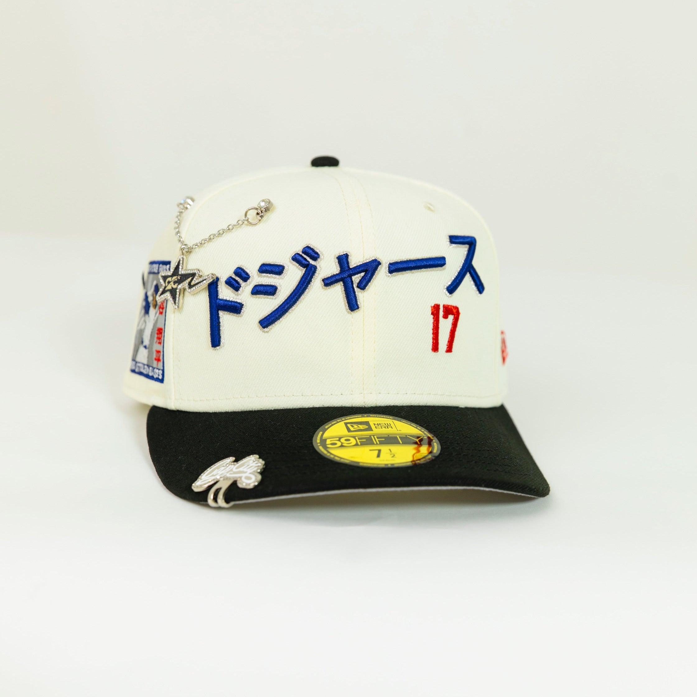 NEW ERA 59FIFTY CHROME/ BLACK LOS ANGELES DODGERS JAPANESE SCRIPT W/ "SHOHEI OHTANI 50-50 CLUB" SIDE PATCH