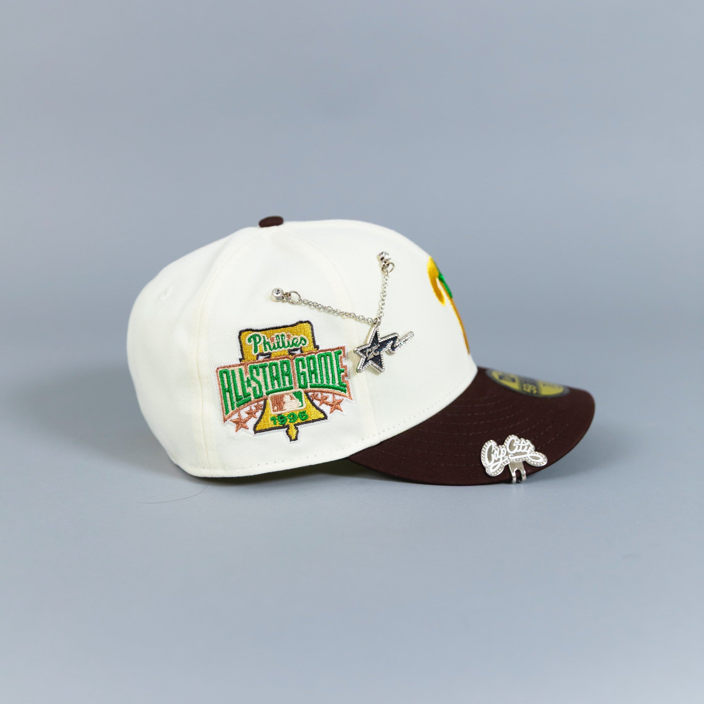 NEW ERA EXCLUSIVE 59FIFTY CHROME/ MOCHA PHILADELPHIA PHILLIES W/ 1996 ALL STAR GAME PATCH