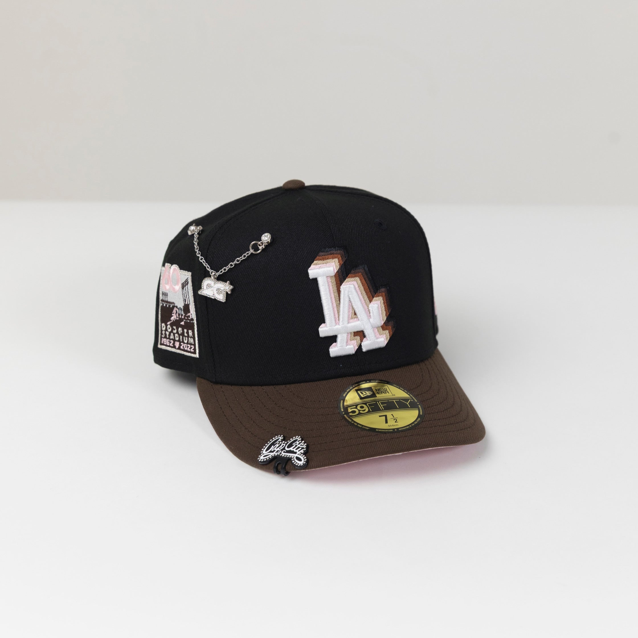 NEW ERA 59FIFTY BLACK/ BROWN LOS ANGELES DODGERS W/ 60TH ANNIVERSARY SIDE PATCH