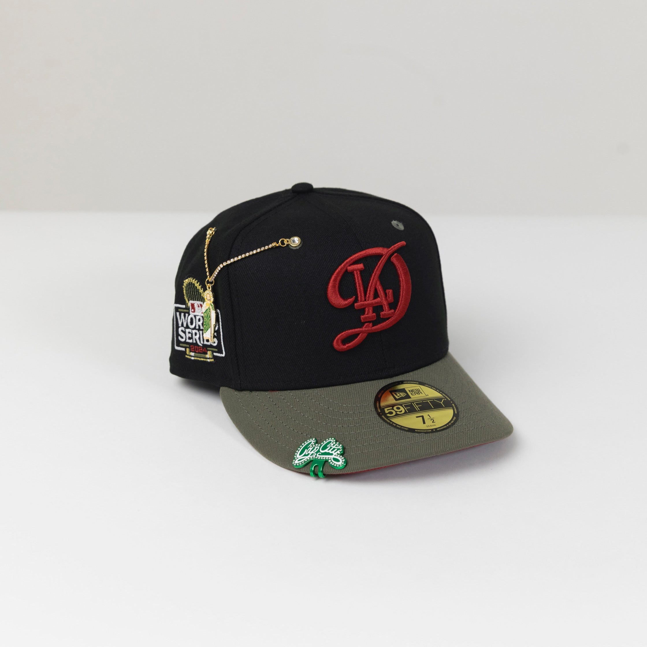 NEW ERA 59FIFTY BLACK/ OLIVE LOS ANGELES DODGERS W/ "CITY CONNECT LOGO" + 2024 WORLD SERIES SIDE PATCH