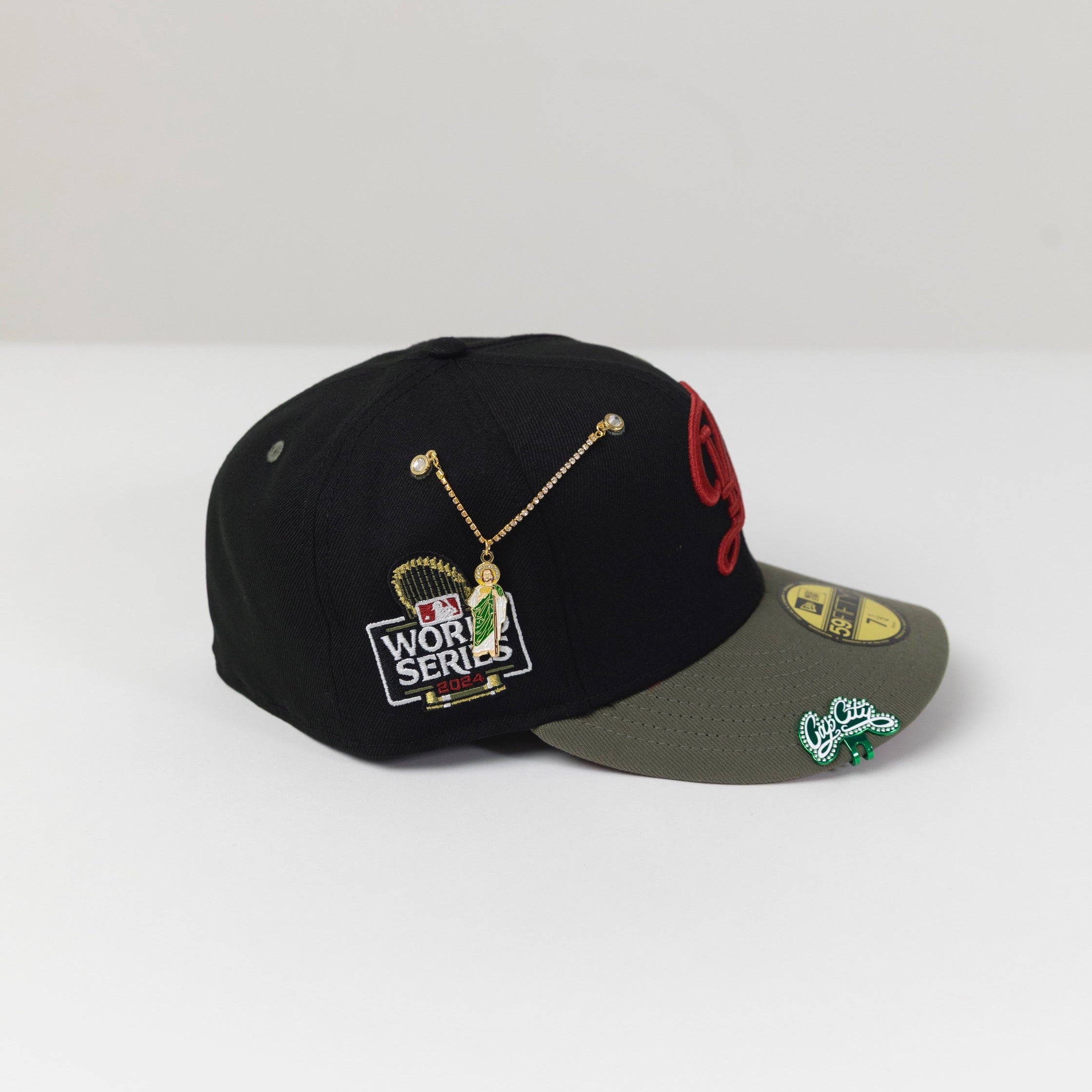 NEW ERA 59FIFTY BLACK/ OLIVE LOS ANGELES DODGERS W/ "CITY CONNECT LOGO" + 2024 WORLD SERIES SIDE PATCH