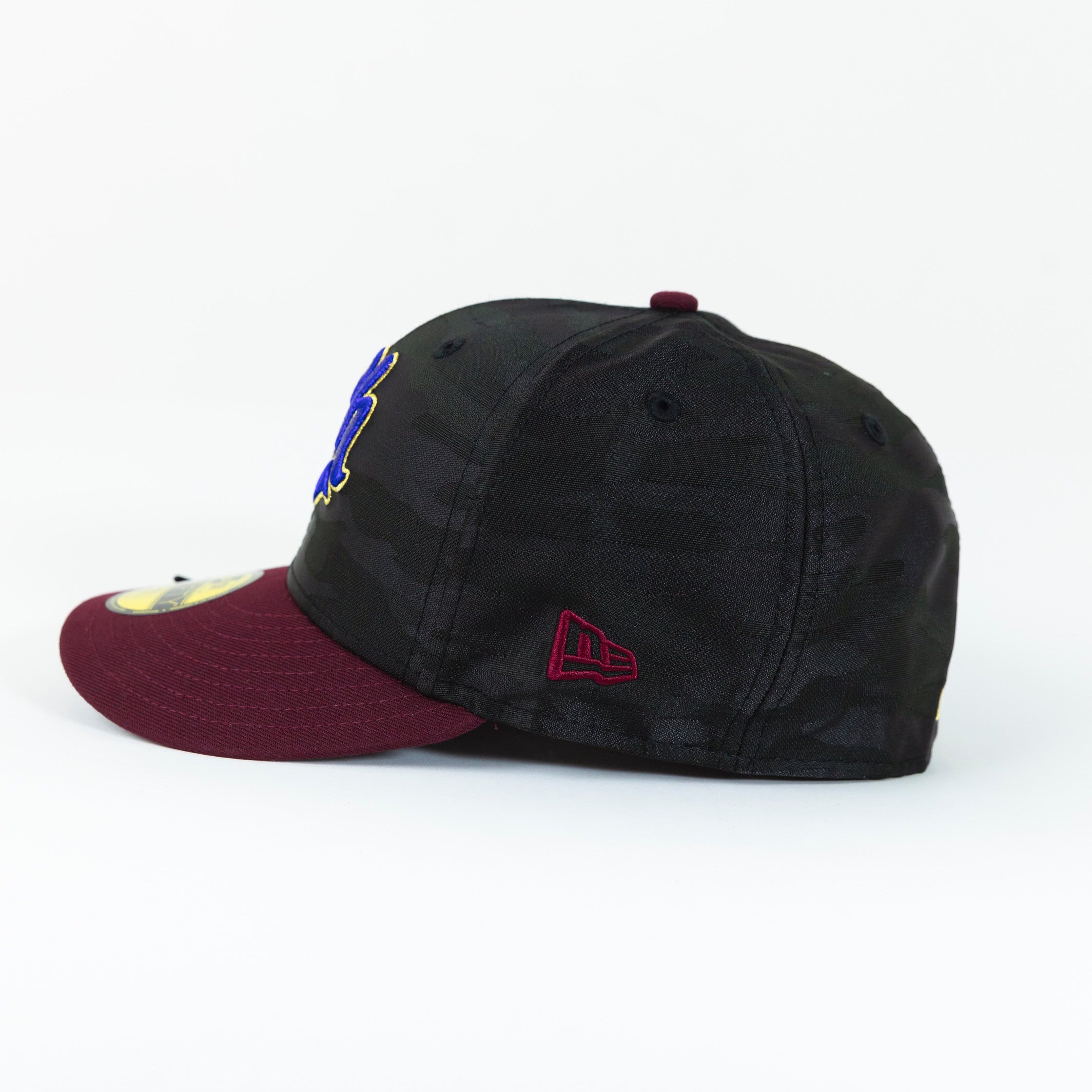 NEW ERA EXCLUSIVE 59FIFTY BLACK CAMO/ BURGUNDY CHARROS DE JALISCO W/ MEXICO FLAG SIDE PATCH