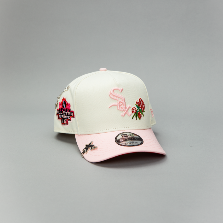 NEW ERA EXCLUSIVE 9FIFTY A-FRAME CHROME/ PINK CHICAGO WHITE SOX W/ ROSES + 2003 ALL STAR GAME SIDE PATCH