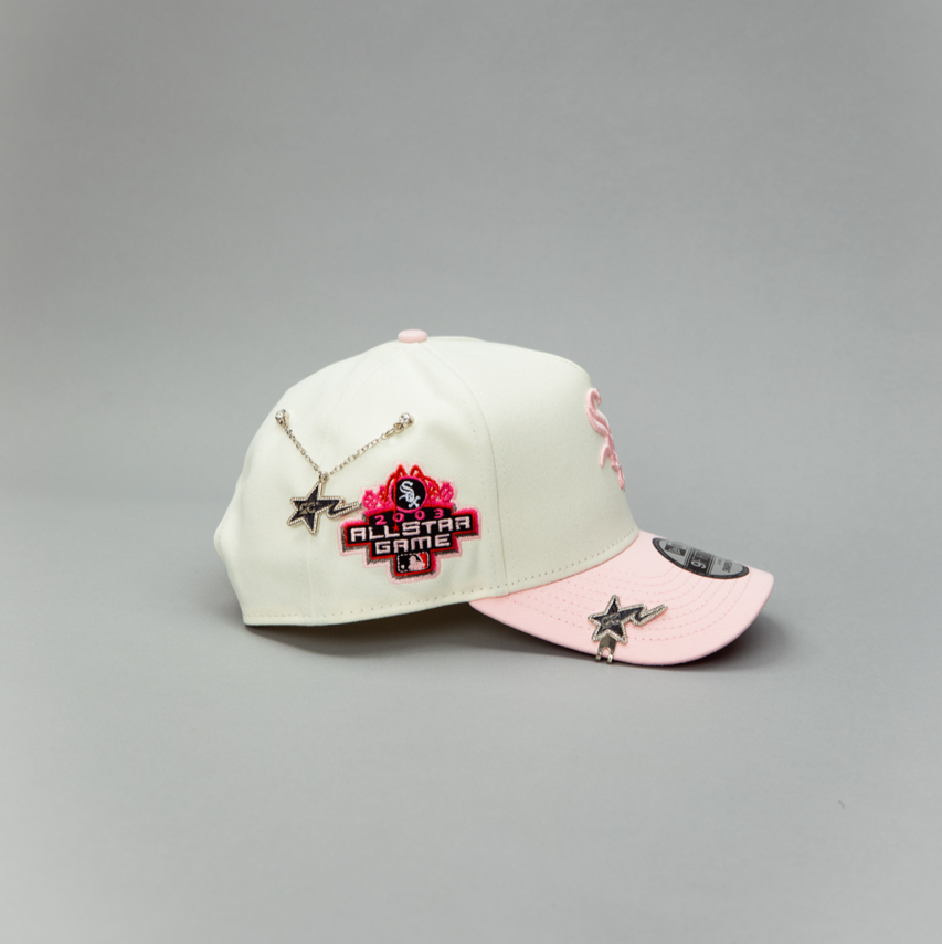 NEW ERA EXCLUSIVE 9FIFTY A-FRAME CHROME/ PINK CHICAGO WHITE SOX W/ ROSES + 2003 ALL STAR GAME SIDE PATCH
