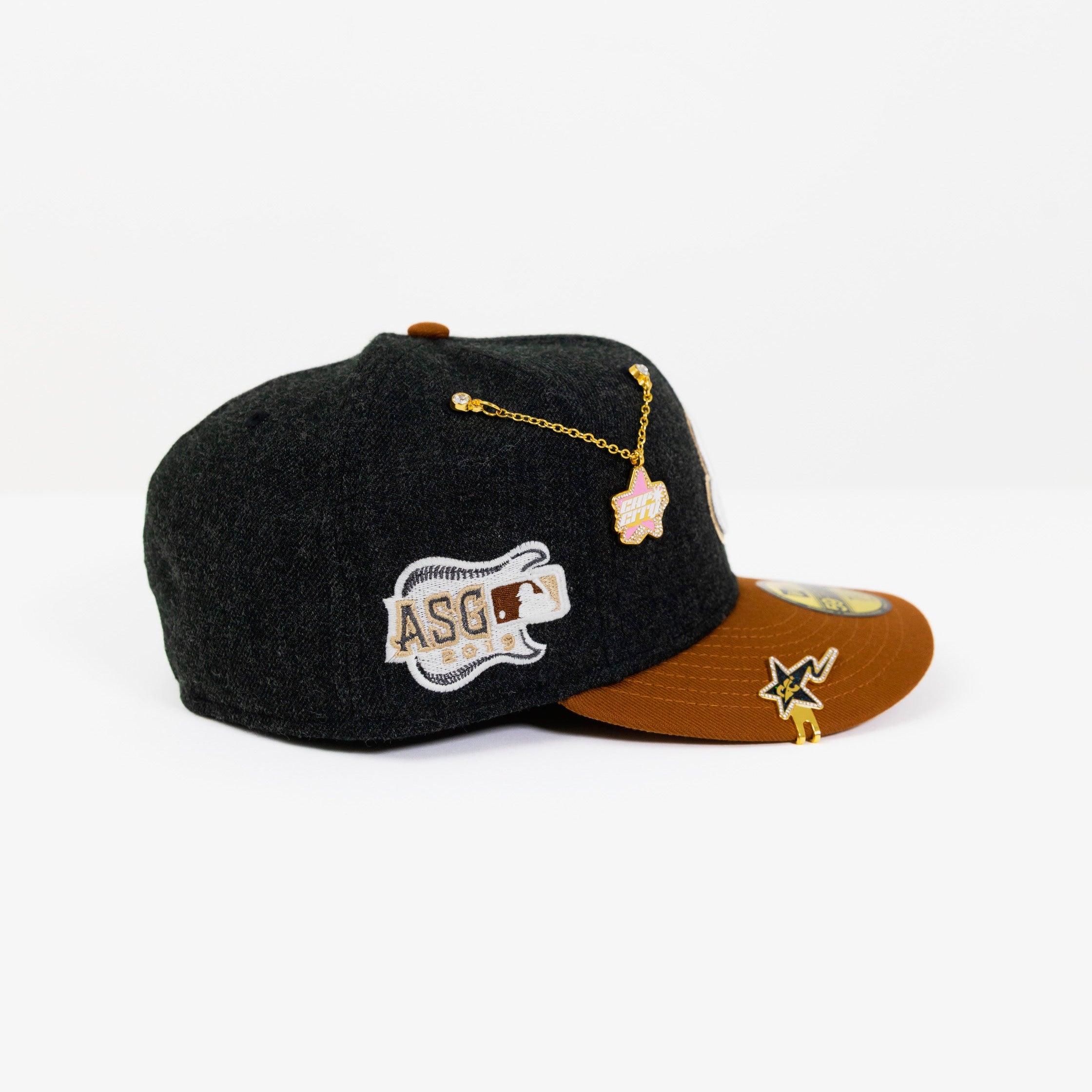 NEW ERA EXCLUSIVE 59FIFTY DARK HEATHER/KHAKI CLEVELAND INDIANS W/ 2019 ALL STAR GAME SIDE PATCH