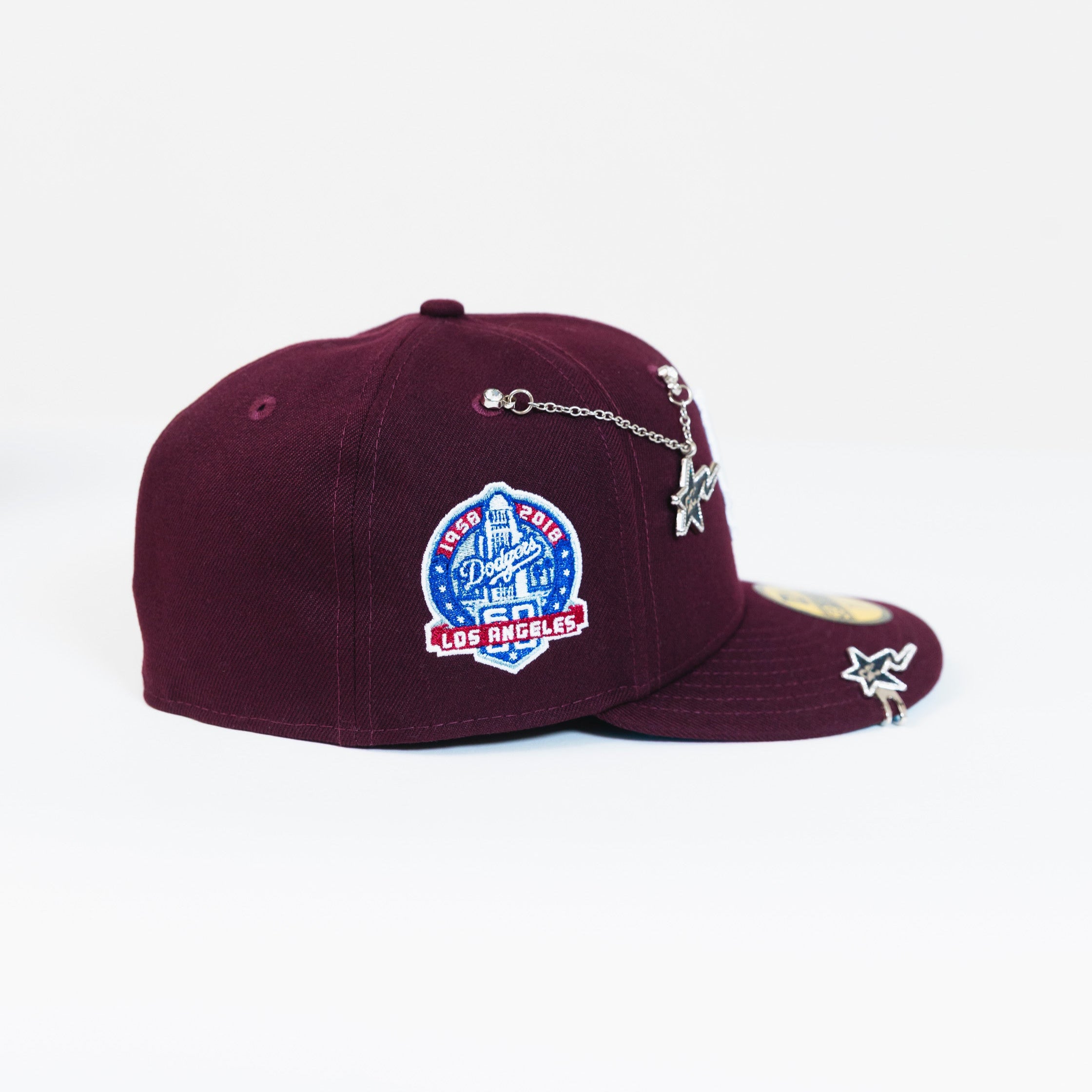 NEW ERA EXCLUSIVE 59FIFTY BURGUNDY LOS ANGELES DODGERS W/ 60TH ANNIVERSARY SIDE PATCH